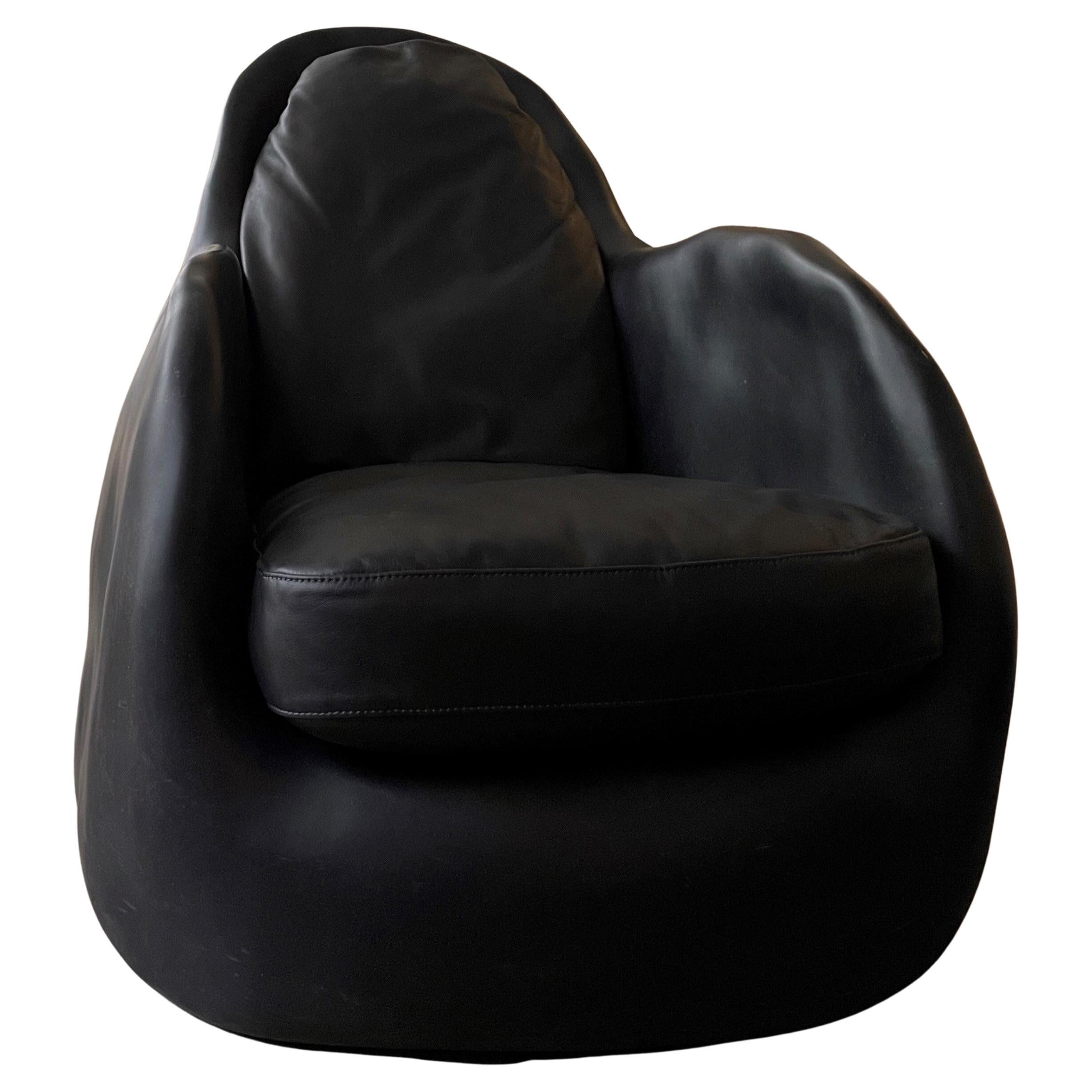 Asthetic Egg Shape, Organic Black Fiberglass Lounge with Cushion by kar For Sale