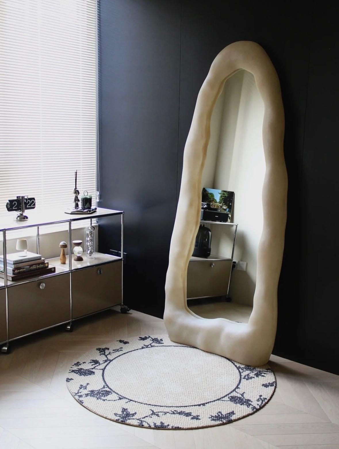 Contemporary Organic Form Natural Beige Fiberglass and Glass Mirror by kar For Sale 6