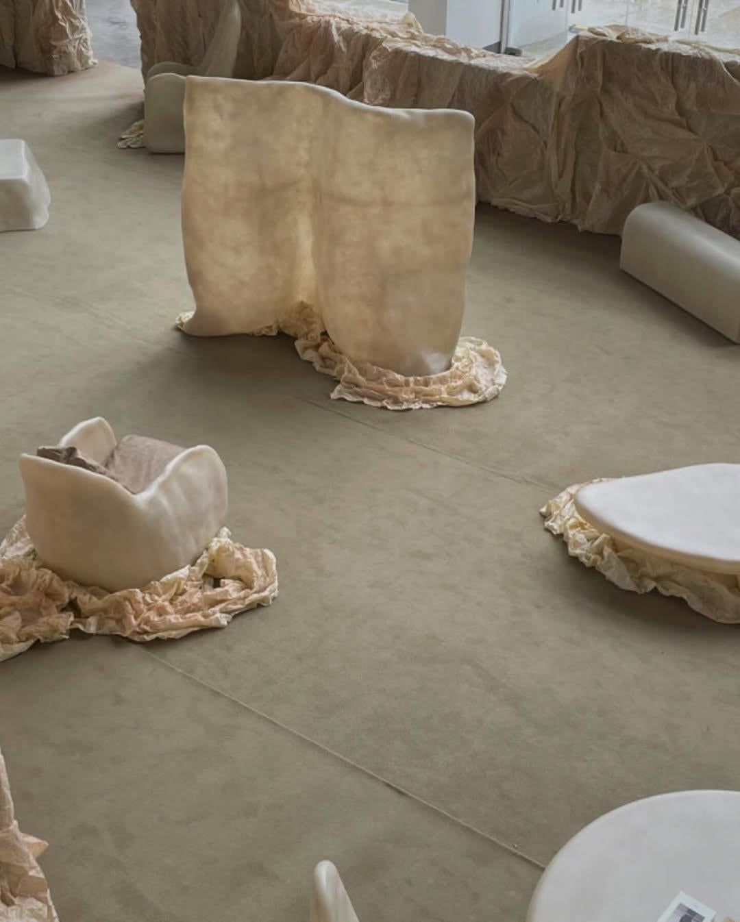 Contemporary Organic Form Natural Plain Beige Fiberglass Screen by kar en vente 4