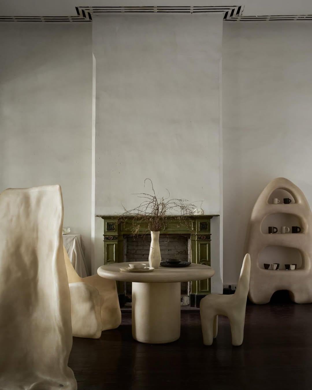 Contemporary Organic Form Natural Plain Beige Fiberglass Screen by kar en vente 5