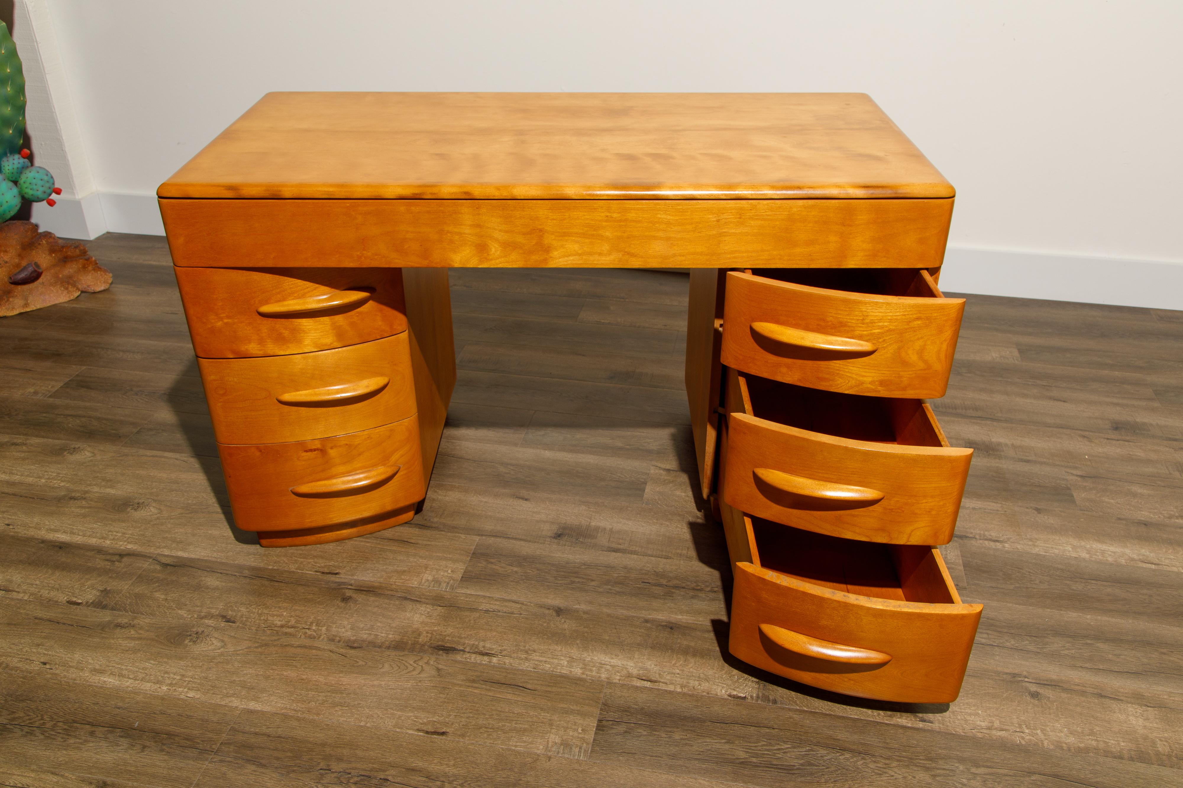 Kneehole Desk by Count Alexis de Sakhoffsky for Heywood Wakefield, 1940s, Signed 8