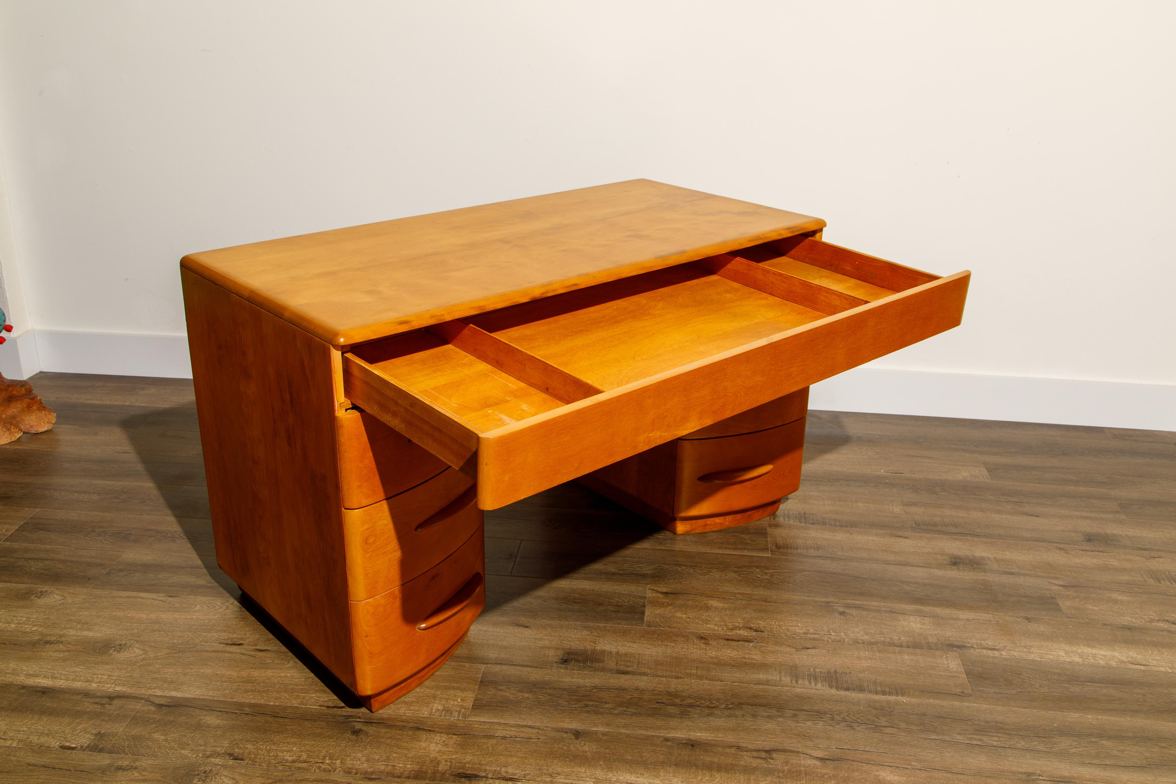 Kneehole Desk by Count Alexis de Sakhoffsky for Heywood Wakefield, 1940s, Signed 11