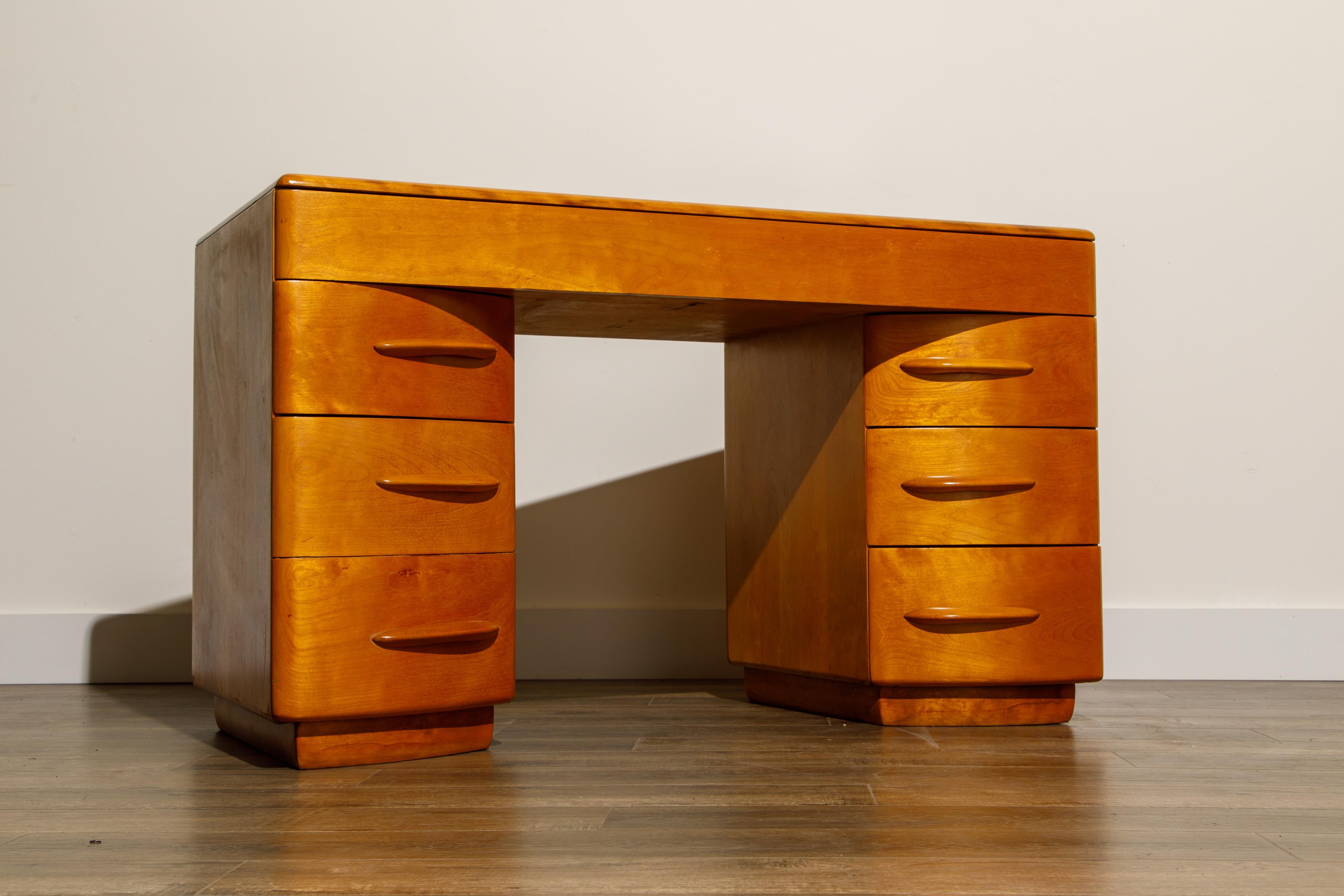 Art Deco Kneehole Desk by Count Alexis de Sakhoffsky for Heywood Wakefield, 1940s, Signed