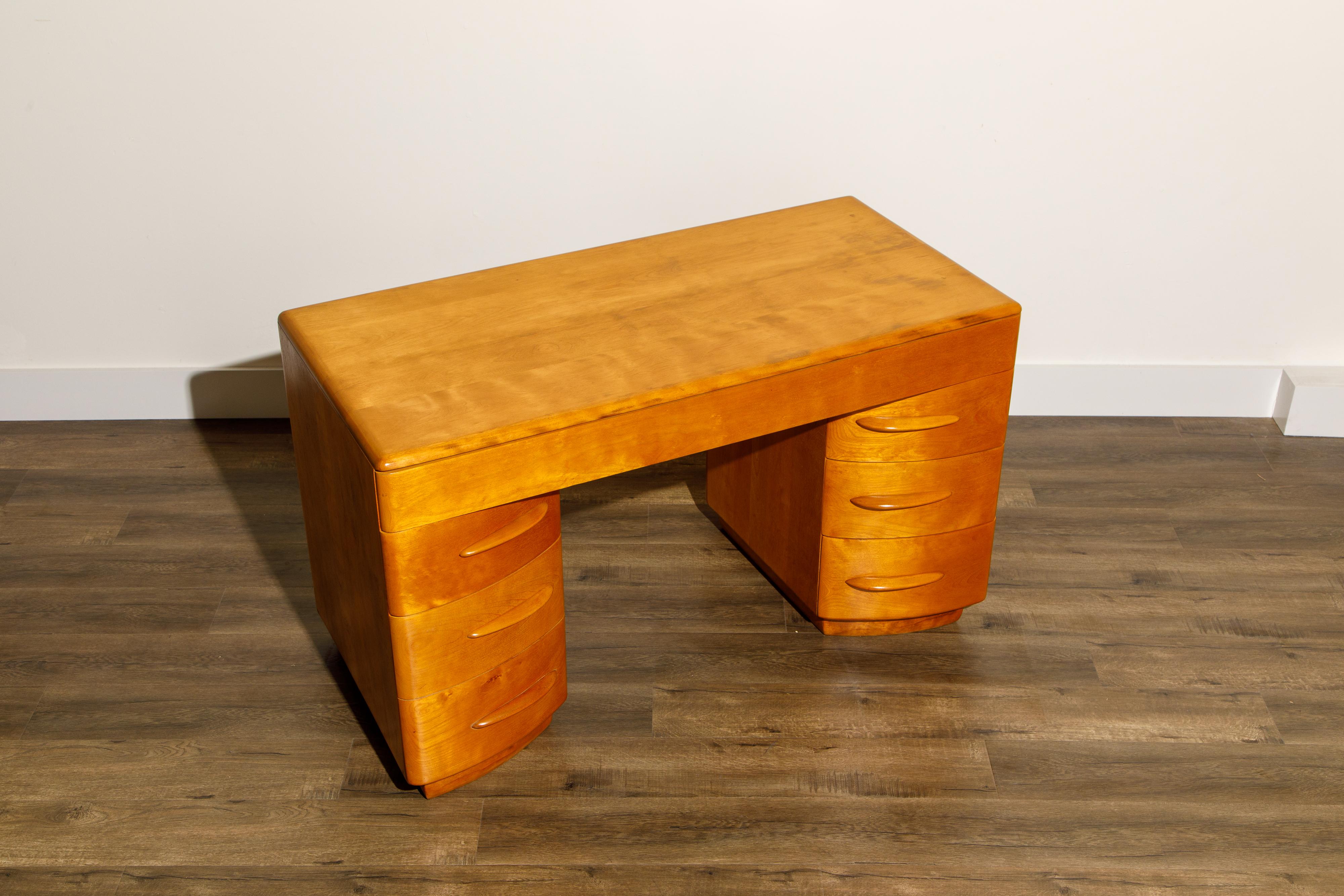 American Kneehole Desk by Count Alexis de Sakhoffsky for Heywood Wakefield, 1940s, Signed