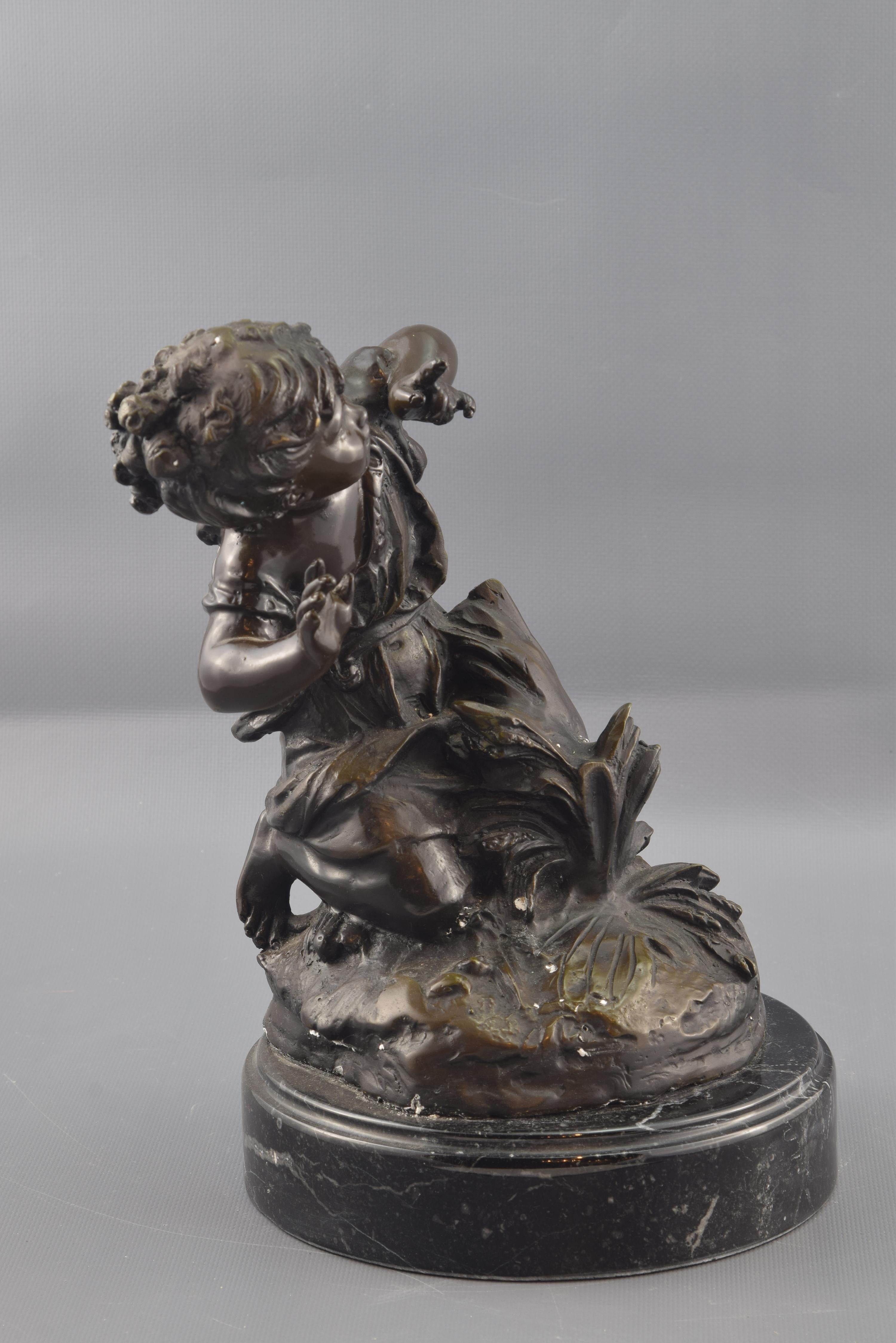European Kneeled Girl, Bronze, Marble, After Models from Auguste Moreau ‘1834-1917’ For Sale