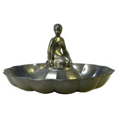 Kneeling Bather, Just Andersen, Denmark 1930s Pewter Fluted Vide Poche #185