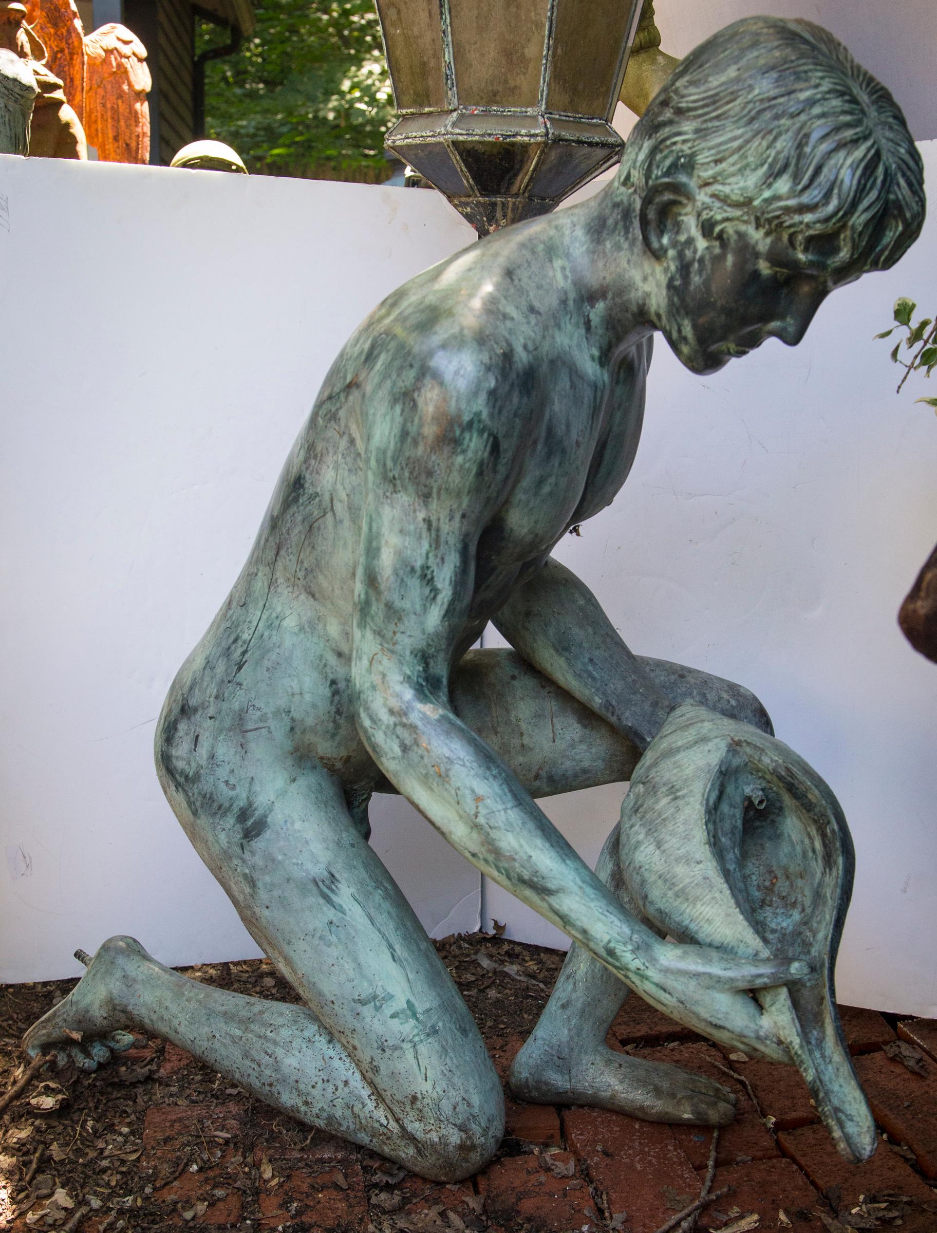 Kneeling Bronze Boy Fountain In Good Condition In Woodbury, CT