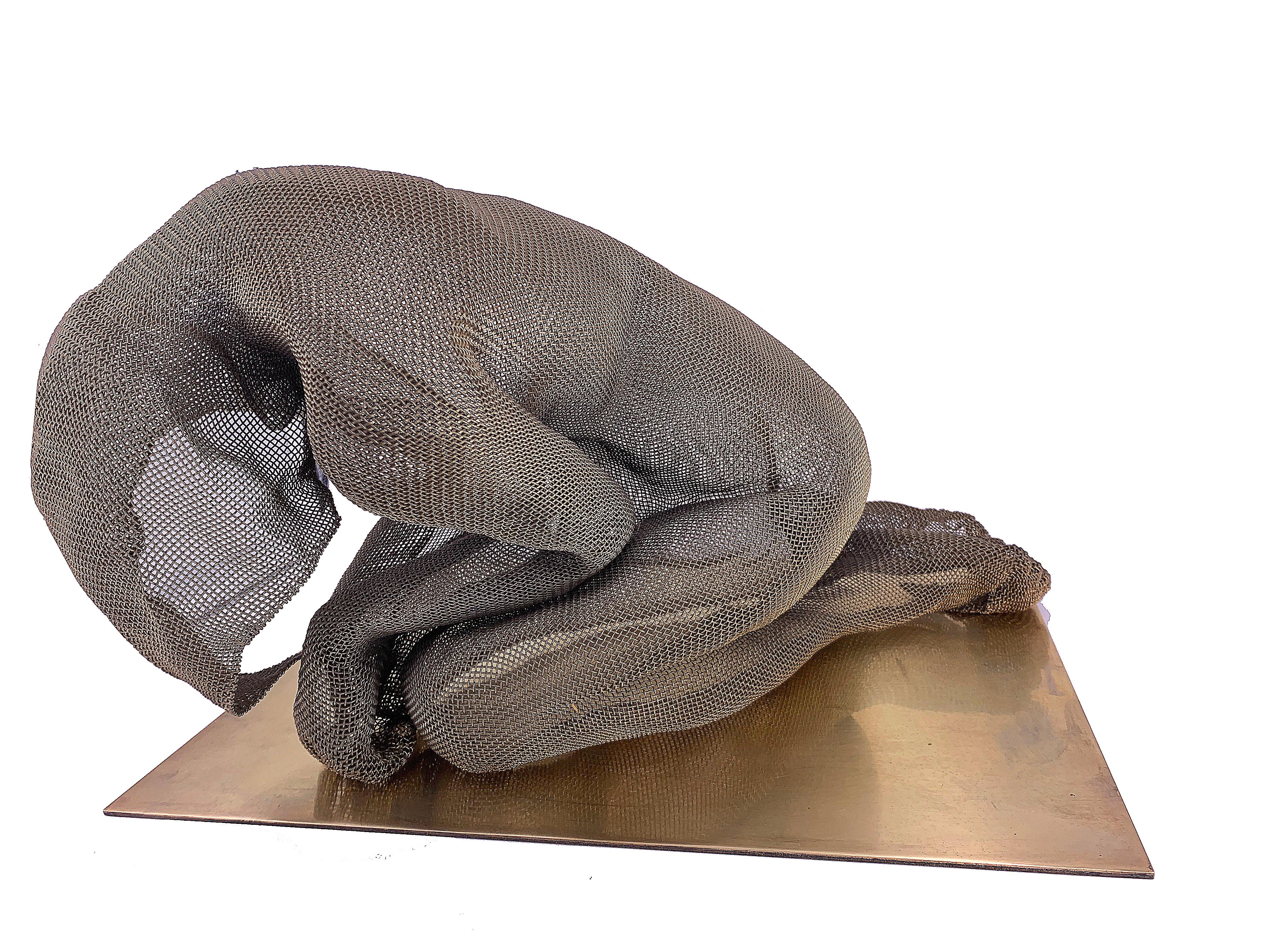 Kneeling Figurative Mesh Sculpture In Good Condition For Sale In San Diego, CA