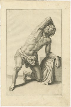 Kneeling Male Nude Study after de Lairesse German Drawing Manual, c1745