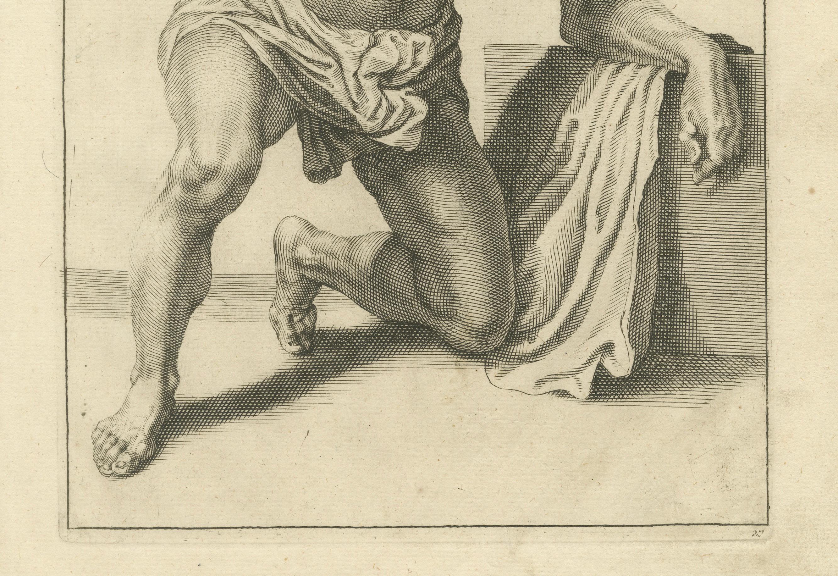 Kneeling Male Nude Study after de Lairesse German Drawing Manual, c1745