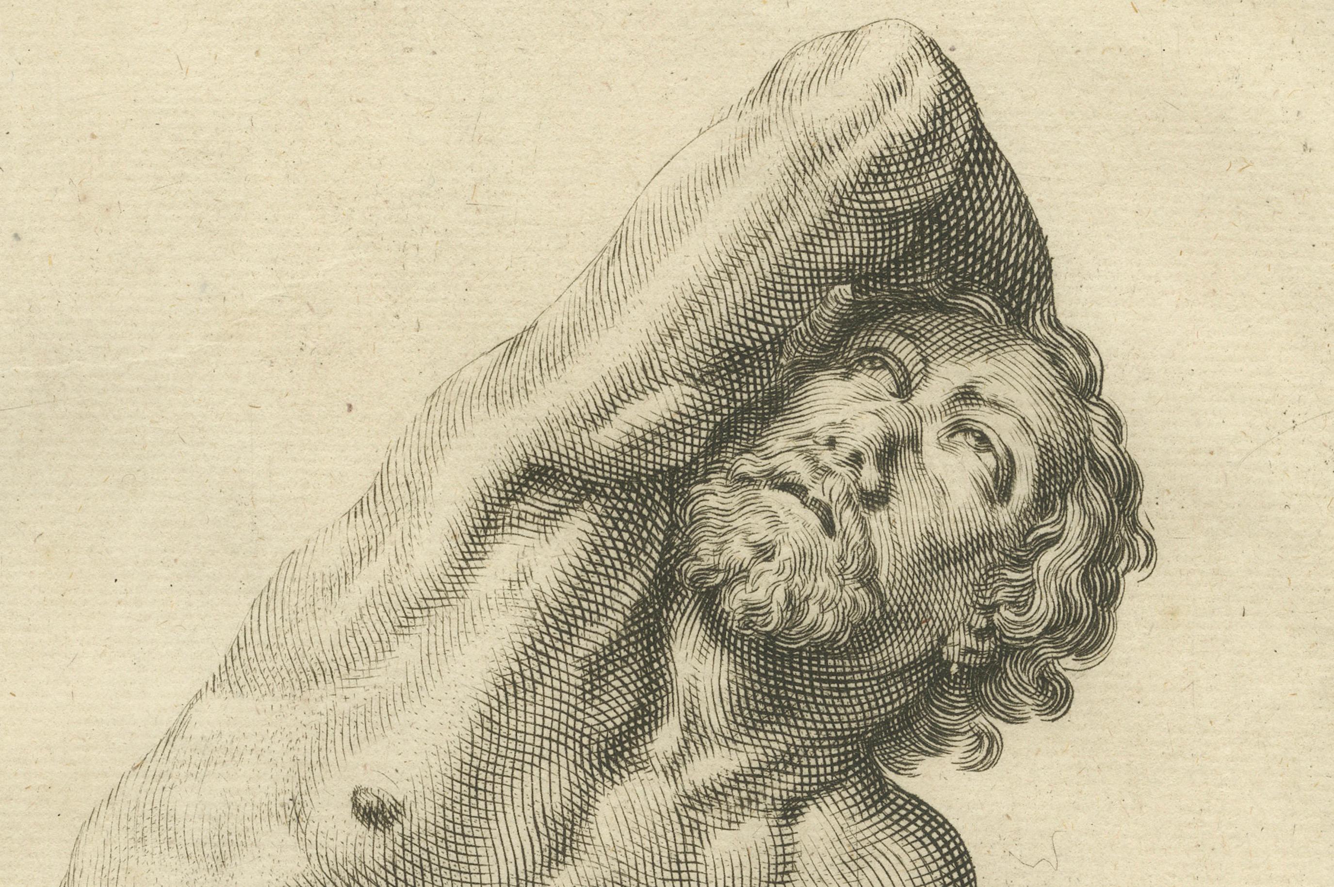 Kneeling Male Nude Study after de Lairesse German Drawing Manual, c1745