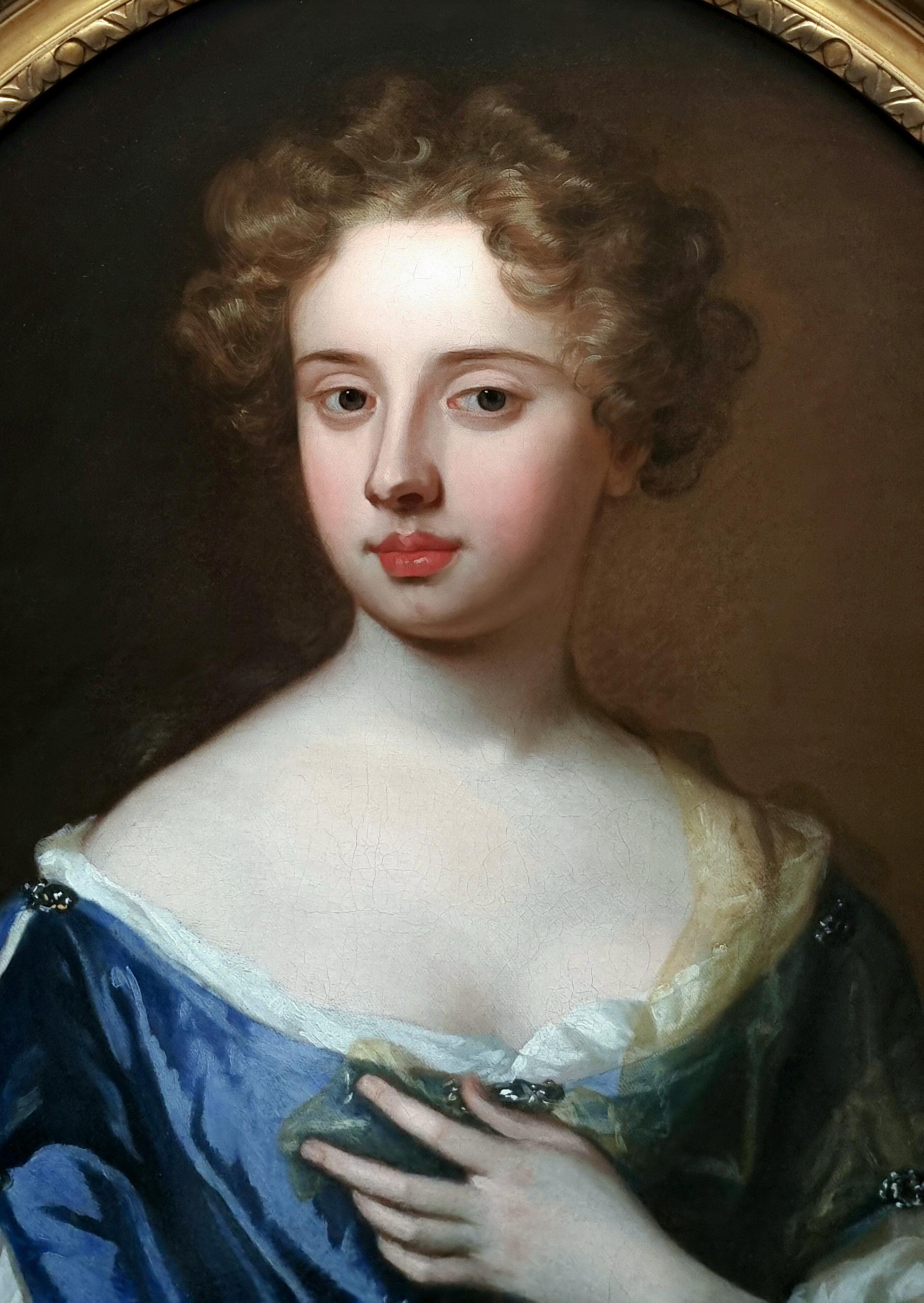 Portrait of a Lady in a Blue Gown Holding a Sheer Scarf c.1675-85, Oil on canvas - Old Masters Painting by Kneller Godfrey