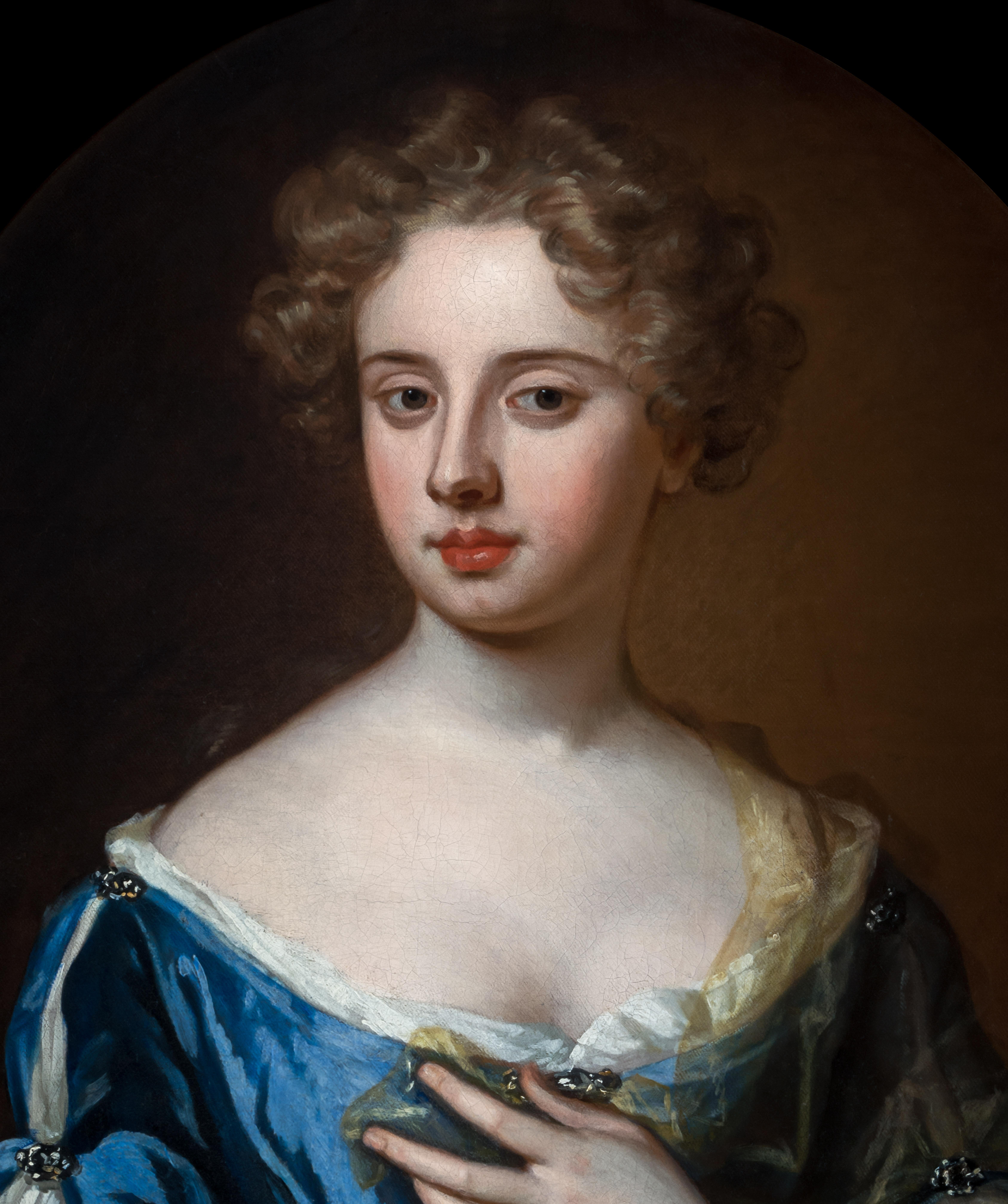Portrait of a Lady in a Blue Gown Holding a Sheer Scarf Painting Godfrey Kneller For Sale 3