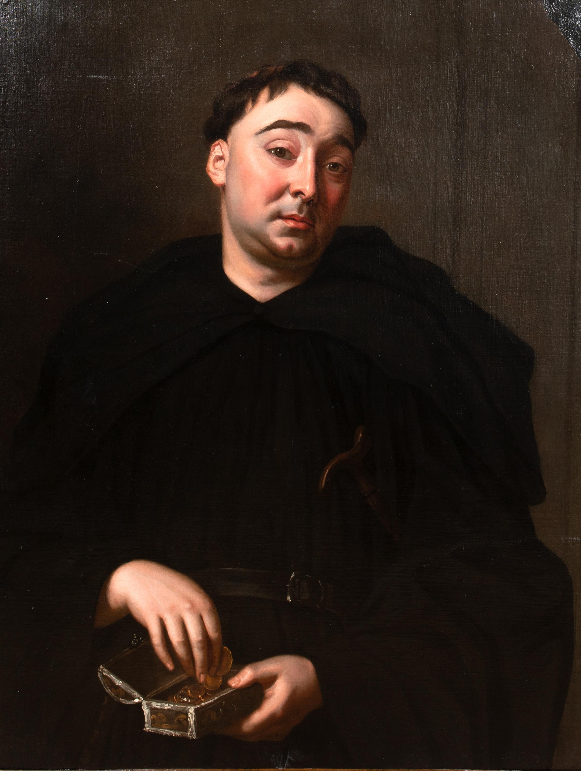 Ritratto dell'attore Anthony Leigh come padre Dominic da Drydens The Spanish Fryar - Portrait Painting Nero di Kneller Godfrey