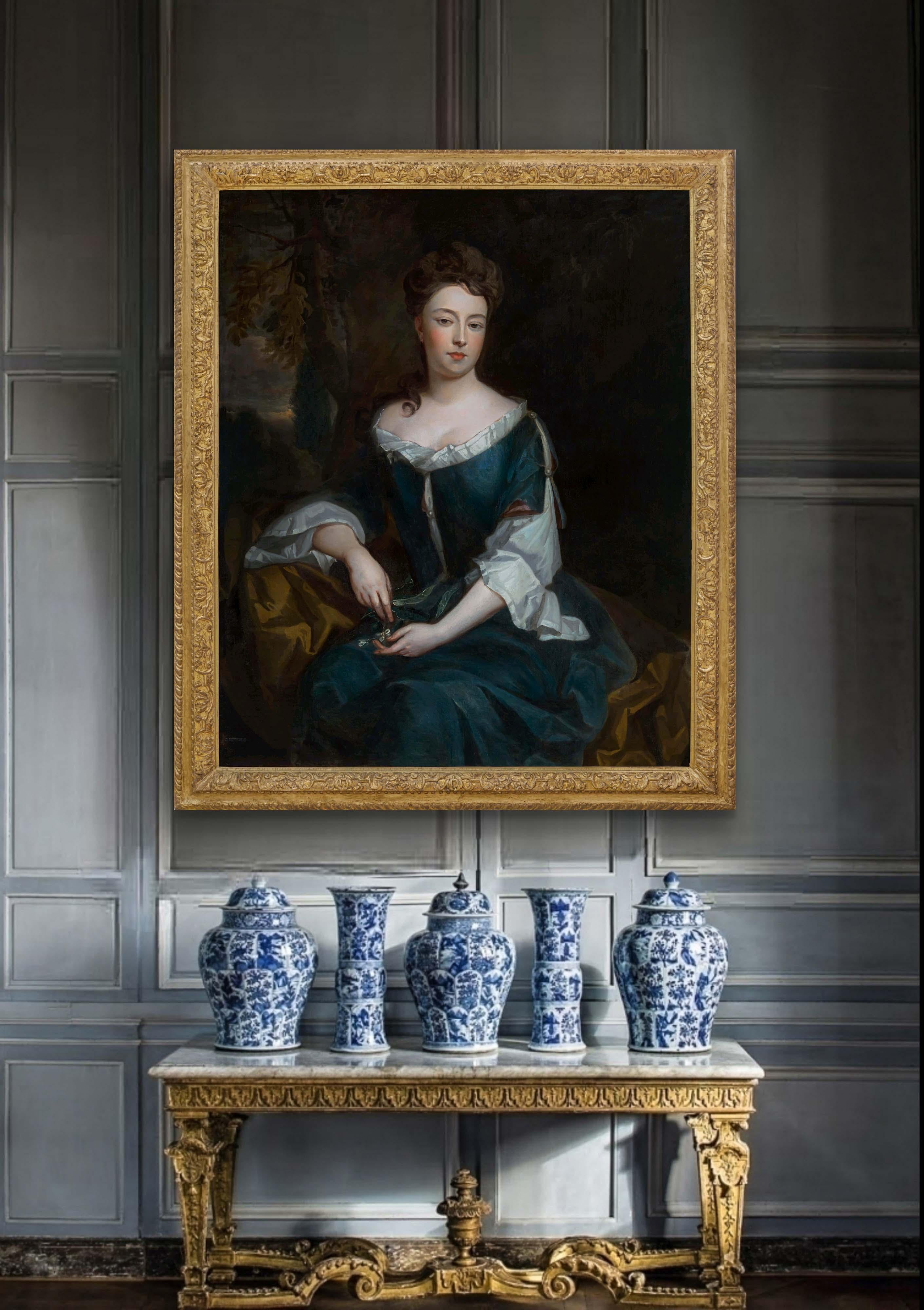 Portrait of Lady Legh Seated Holding Flowers c.1693 English Aristocratic History - Painting by Kneller Godfrey