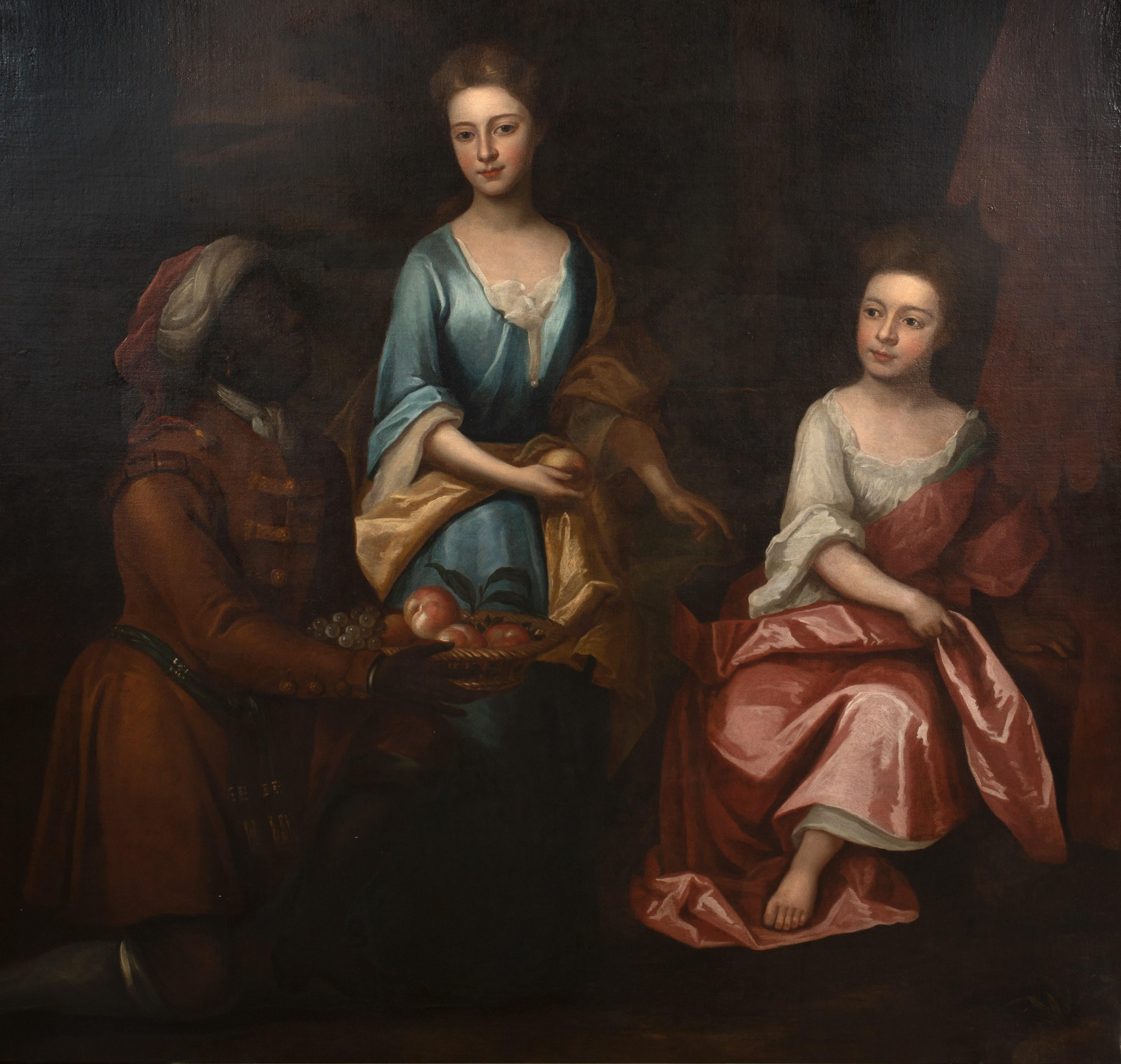 Portrait Of Two Girls & A Servant, 17th Century

circle of Sir Godfrey KNELLER (1646-1723)

Huge 17th Century English Old Master portrait of two young girls and a servant, oil on canvas. Huge scale full length study of the two young women with a
