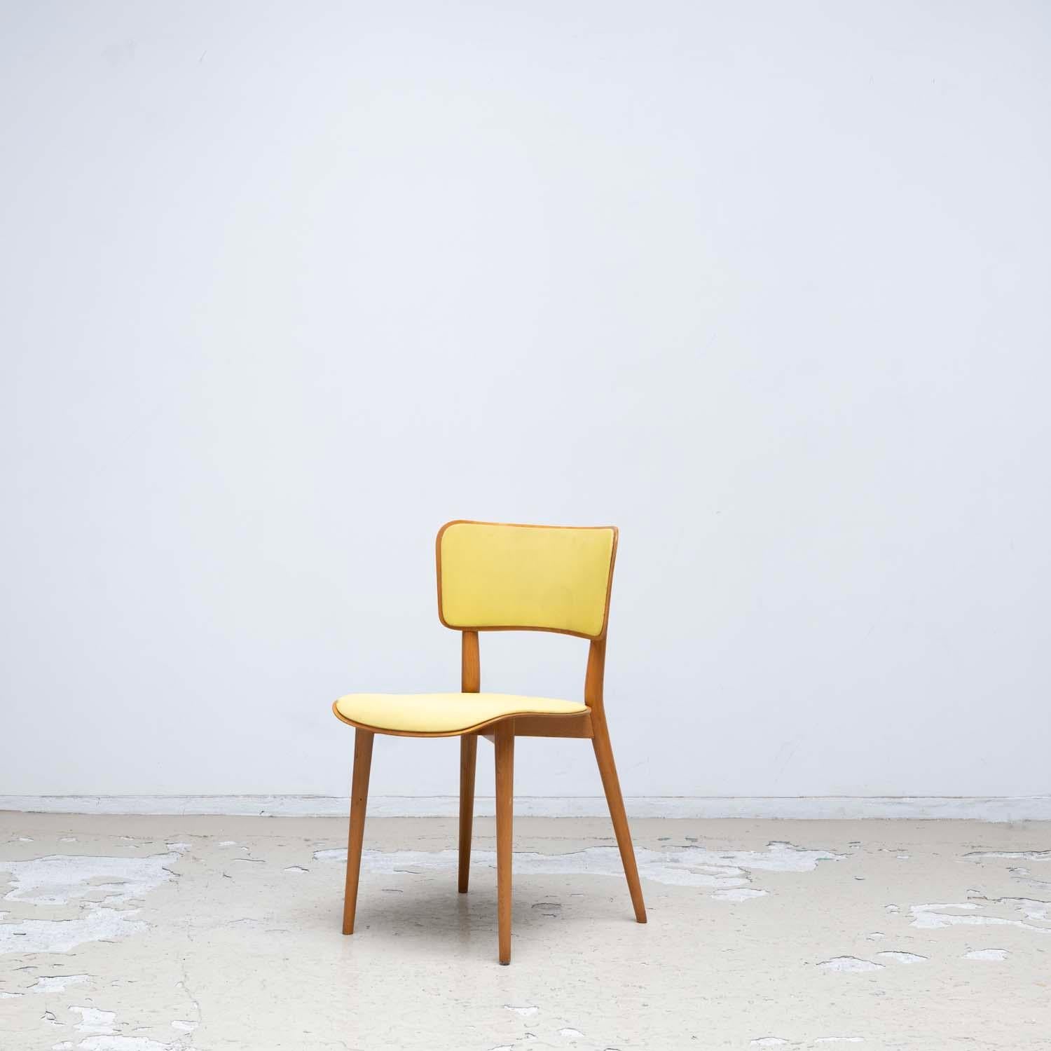 Wood Kneuzzargenstull Chair with yellow seat by Max Bill dining chair side chair For Sale