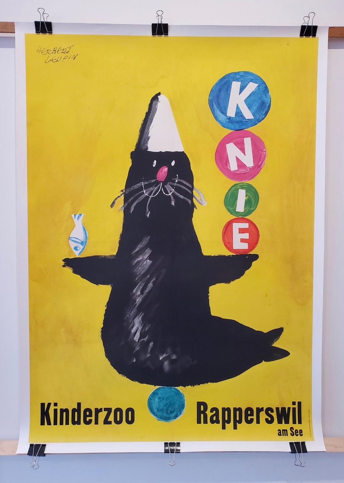 Knies Kinderzoo, original vintage poster circa 1964, by Herbert Leupin

A cheerful poster advertising the public zoo by Herbert Leupin. This is poster has vibrant colours and is linen backed for preservation. 


Artist
Herbert