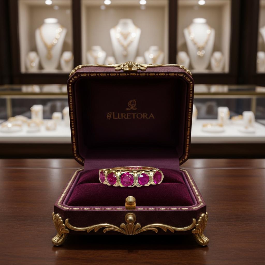 Anello con cinque pietre a coda di pesce con rubino da 1,90 carati per l'anniversario A. Stone in vendita 1