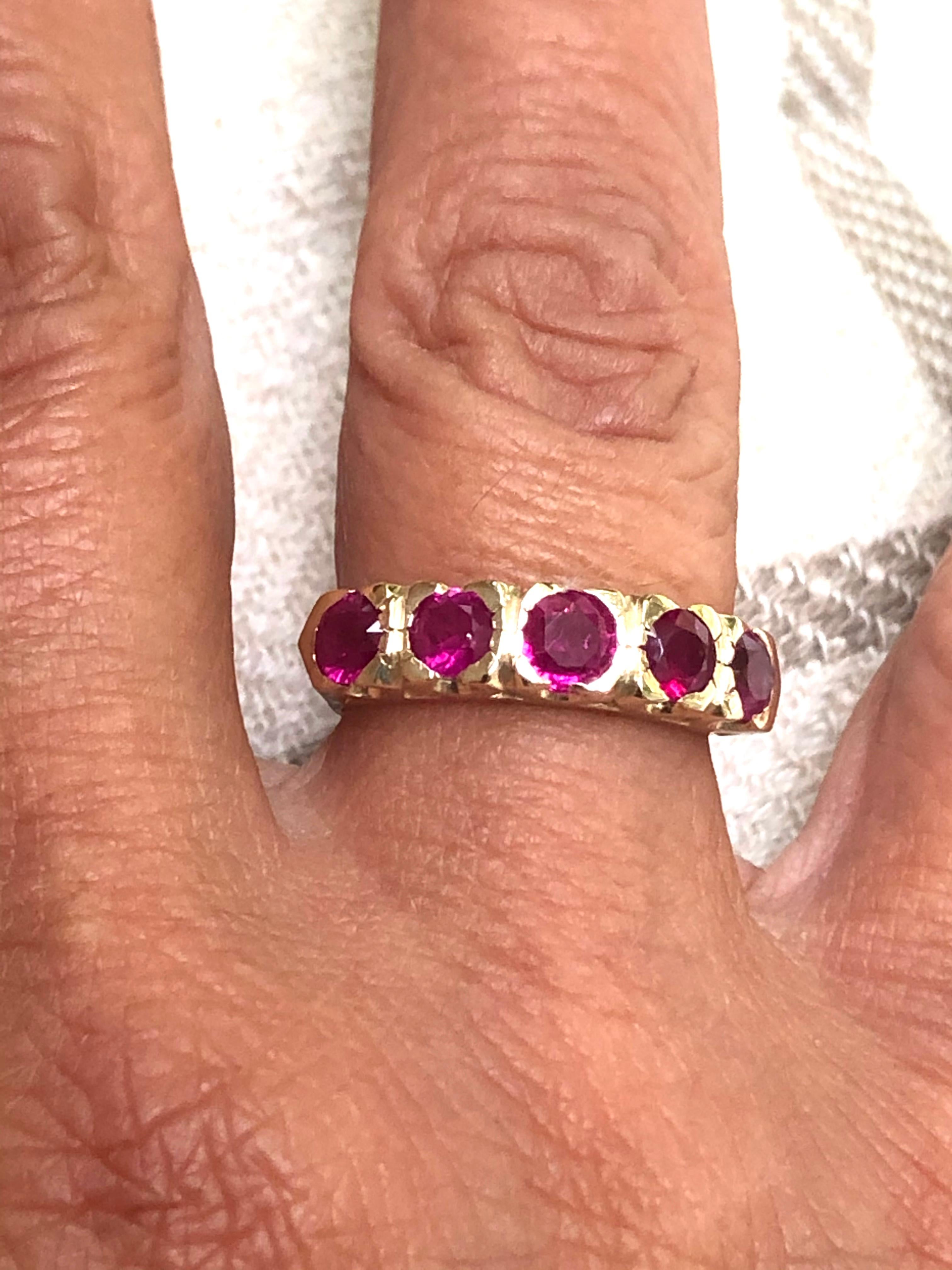 Knife Edge 1.90 Carat Ruby Fishtail Mounting Anniversary Five Stone Ring For Sale 3