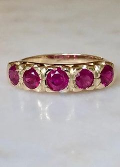 Knife Edge 1.90 Carat Ruby Fishtail Mounting Anniversary Five Stone Ring