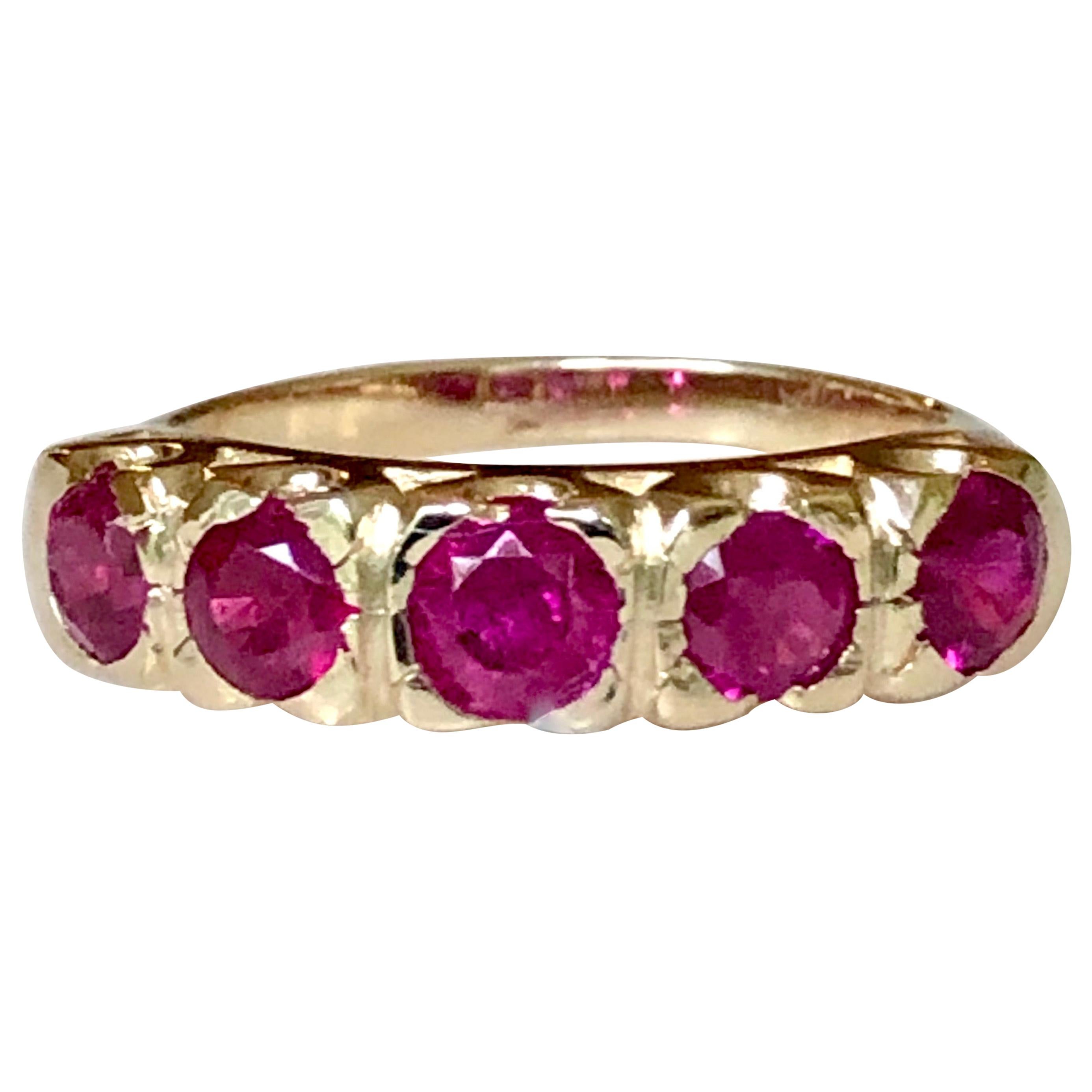 Knife Edge 1.90 Carat Ruby Fishtail Mounting Anniversary Five Stone Ring For Sale
