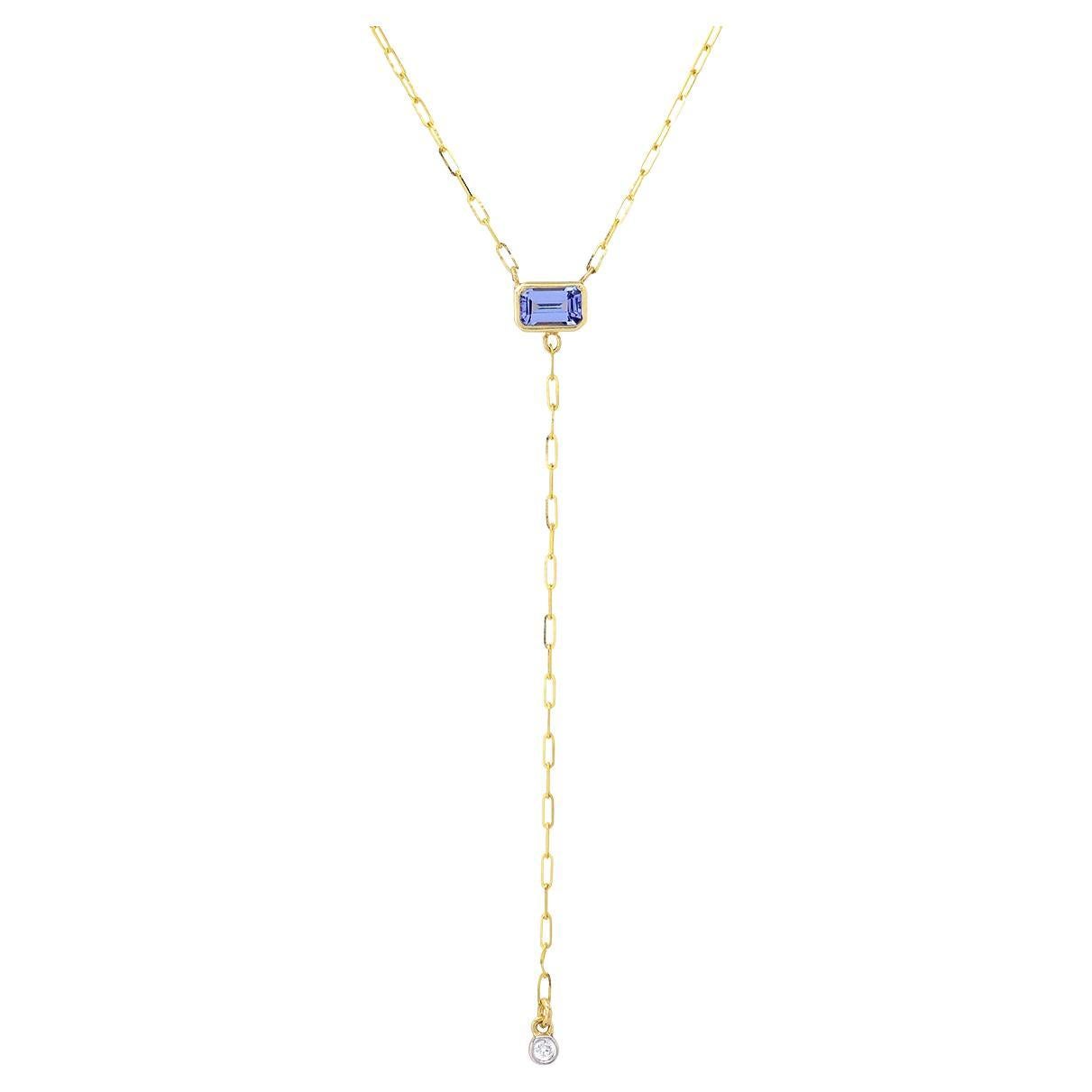 KNIFE EDGE Gemstone Necklace: Y Neck Drop with Tanzanite In New Condition For Sale In Los Angeles, CA