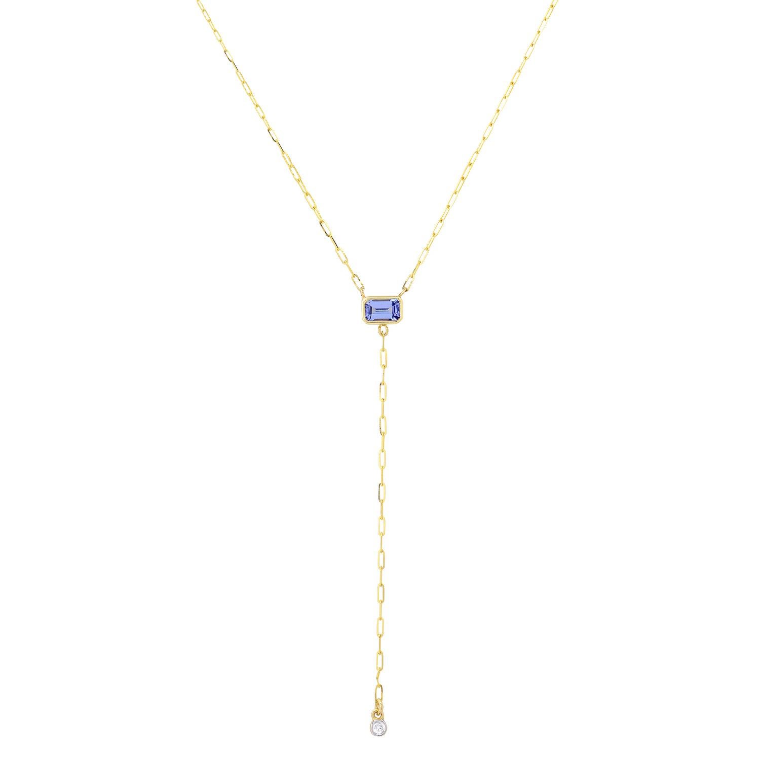 KNIFE EDGE Gemstone Necklace: Y Neck Drop with Tanzanite For Sale
