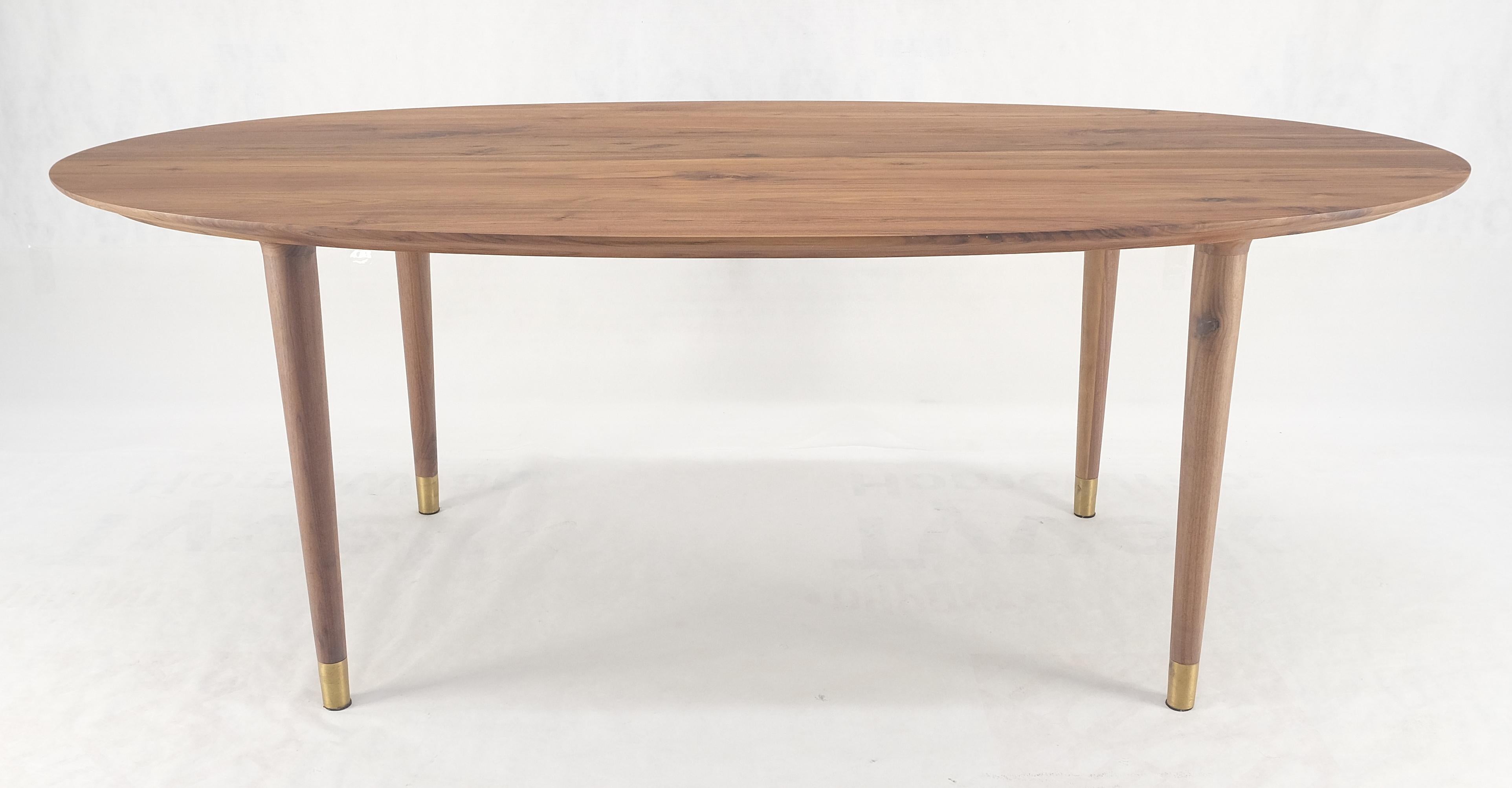 Brass Knife Edge Oval Solid Walnut Tapered Leg 7' long Dining Conference Table MINT! For Sale