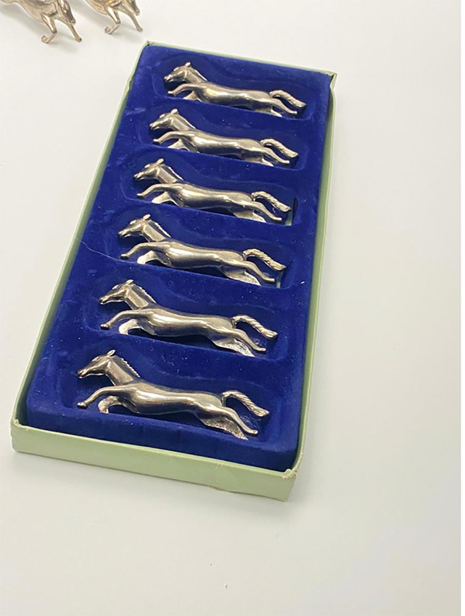 Knife Rests in Silver Plated Metal, Horse Sculpture, France 1970, Set of 12 2