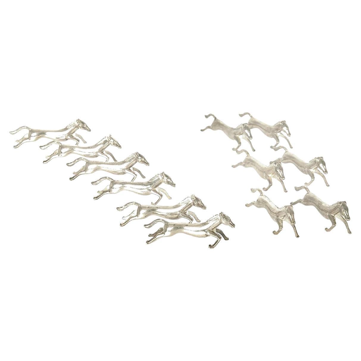 Knife Rests in Silver Plated Metal, Horse Sculpture, France 1970, Set of 12