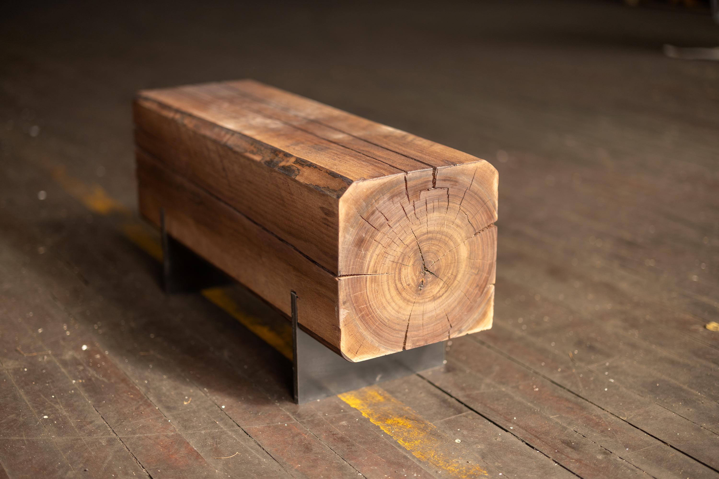 Knife Walnut Beam Bench 4' Solid Wood + Blackened Steel Bench by Alabama Sawyer For Sale 2