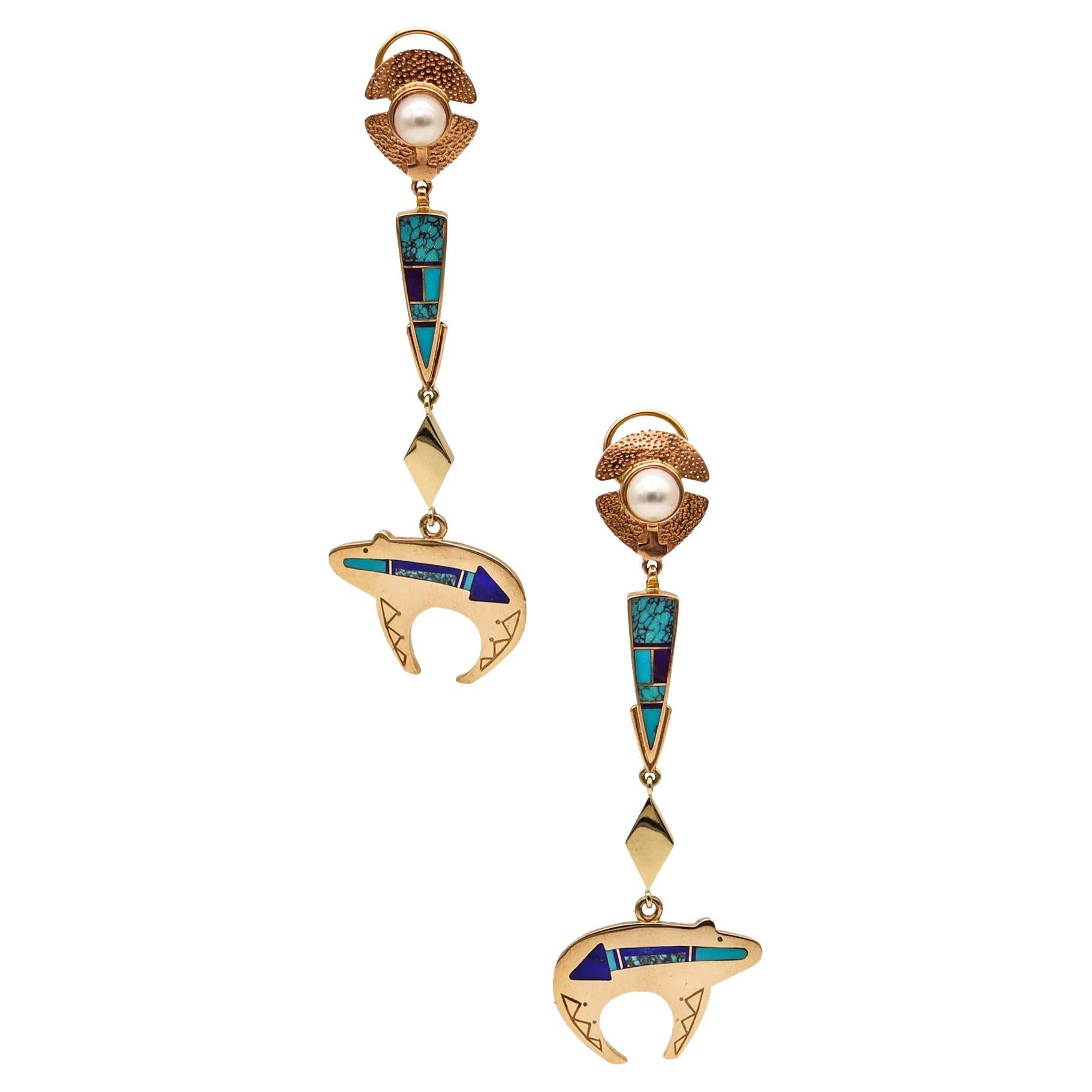 Knifewing Segura Apache Ray Tracey Dangle Drop Earrings 14Kt Gold with Turquoise