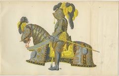 Knight in Full Tournament Armor on an Elaborately Caparisoned Horse, 1842 Litho