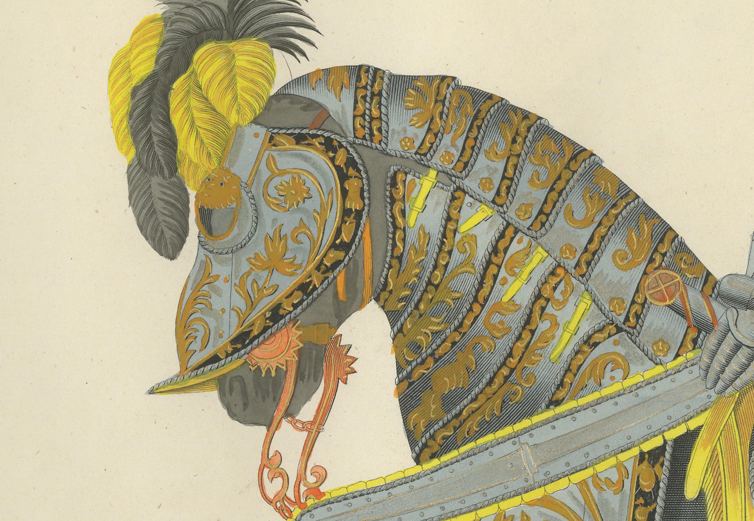 Knight in Full Tournament-Armor auf einem aufwändig gefangenen Pferd, Litho, 1842 (Papier) im Angebot