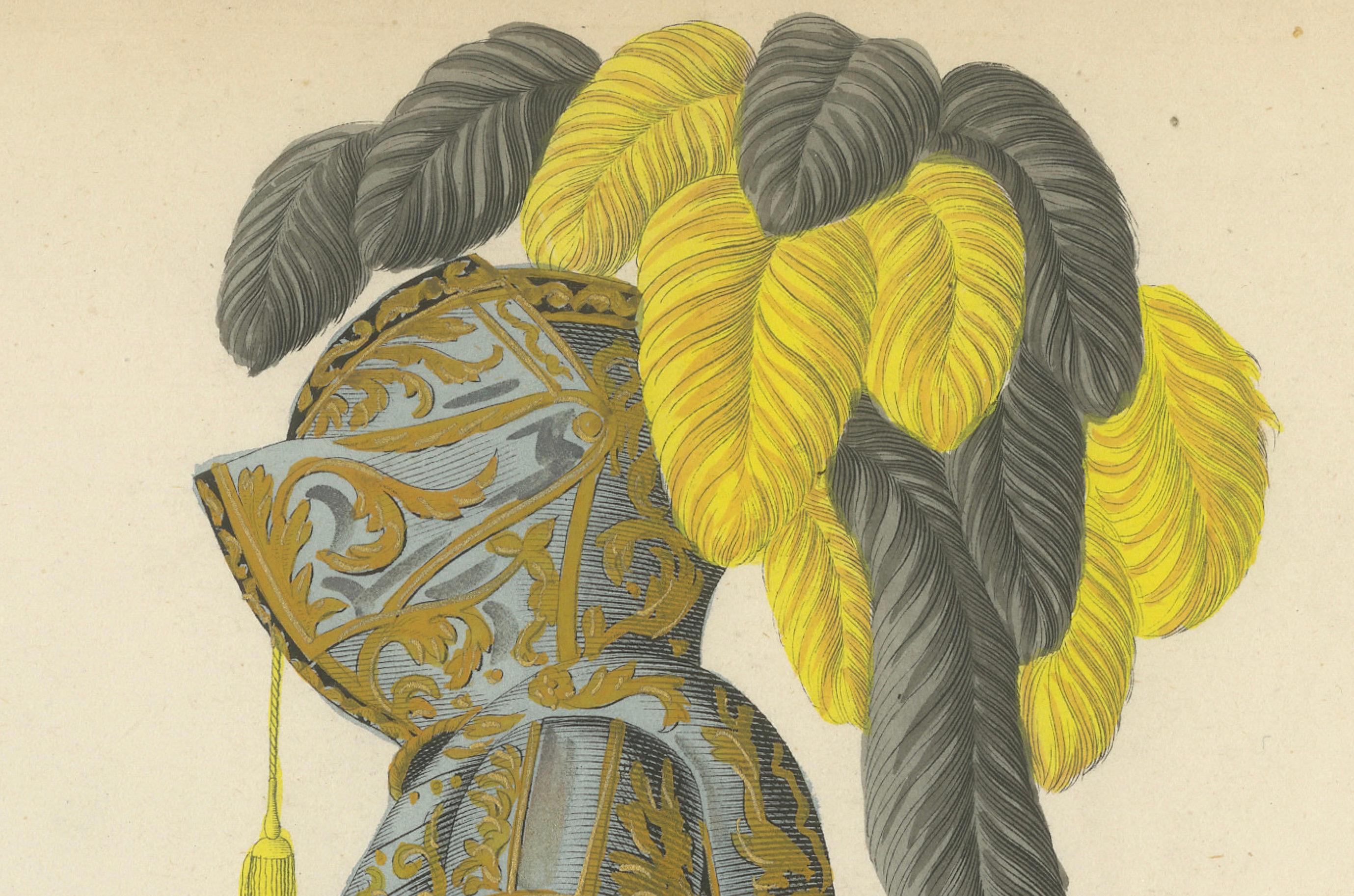 Knight in Full Tournament-Armor auf einem aufwändig gefangenen Pferd, Litho, 1842 im Angebot 1