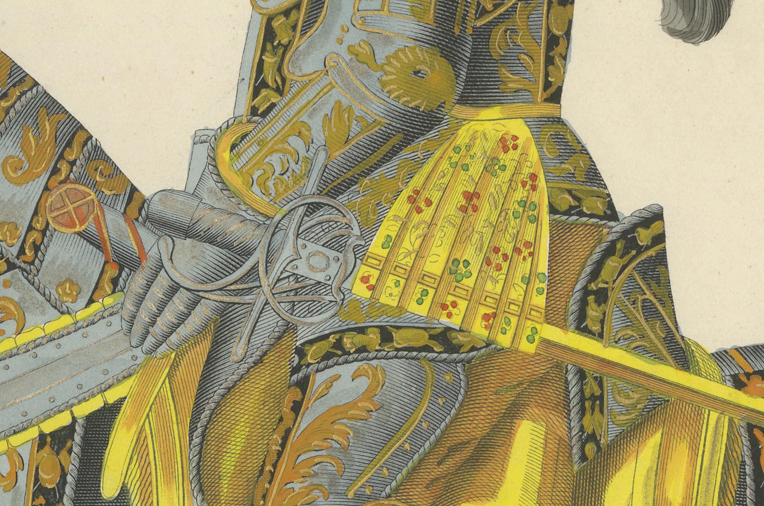Knight in Full Tournament-Armor auf einem aufwändig gefangenen Pferd, Litho, 1842 im Angebot 2