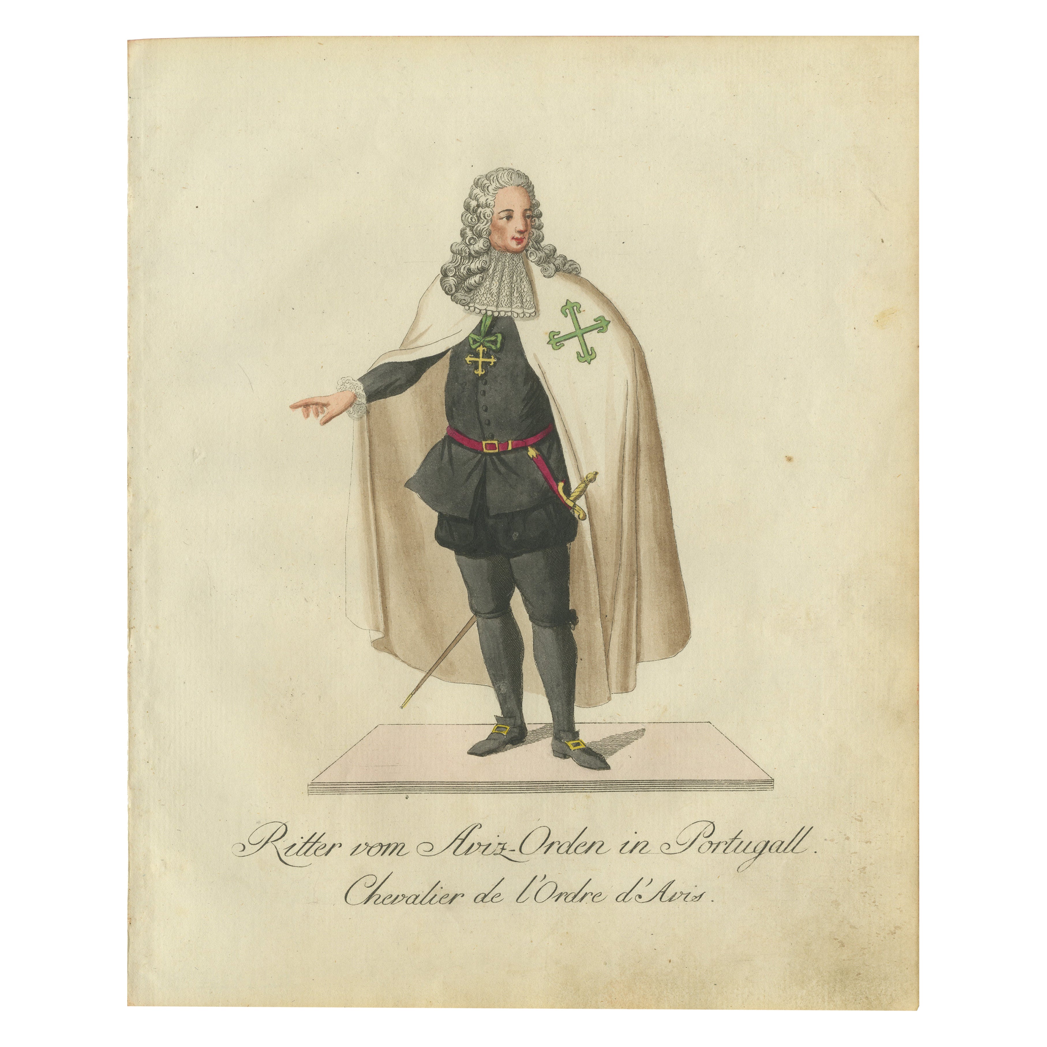 Knight of the Aviz Order in Portugal - 18th Century Hand-Colored Engraving