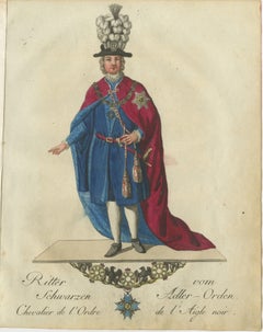 Knight of the Black Eagle Order: Vibrant 18th-Century Hand-Colored Engraving