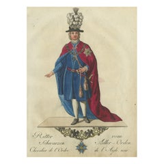Knight of the Black Eagle Order: Vibrant 18th-Century Hand-Colored Engraving