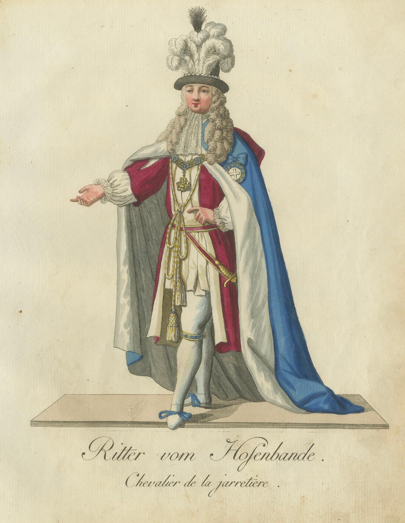 Knight of the Garter: Handkolorierte Gravur aus Schwans ikonischem Werk, 1791 im Zustand „Gut“ im Angebot in Langweer, NL