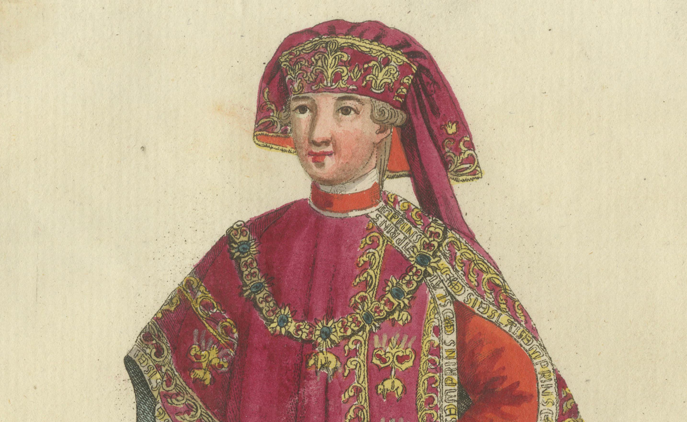 Knight of the Golden Fleece: 1791 Hand-Colored Engraving in Ceremonial Robes In Good Condition For Sale In Langweer, NL