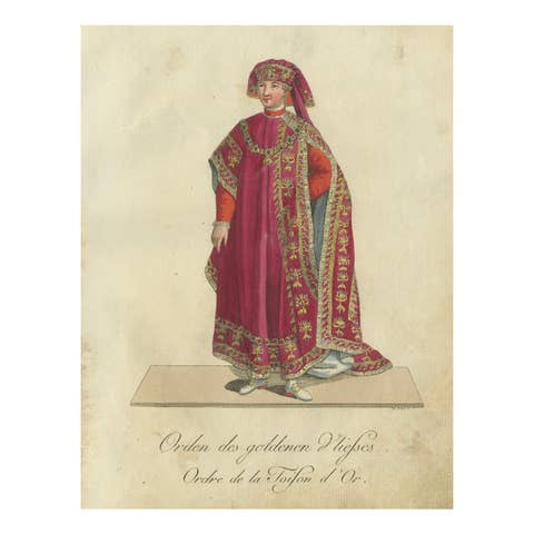 Knight of the Golden Fleece: 1791 Hand-Colored Engraving in Ceremonial Robes