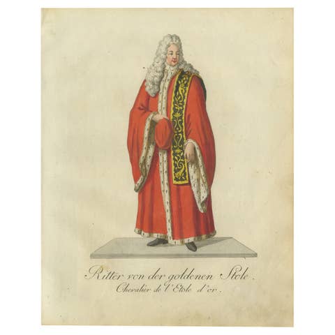 Knight of the Golden Stole in Regal Robes: 18th-Century Hand-Colored Engraving