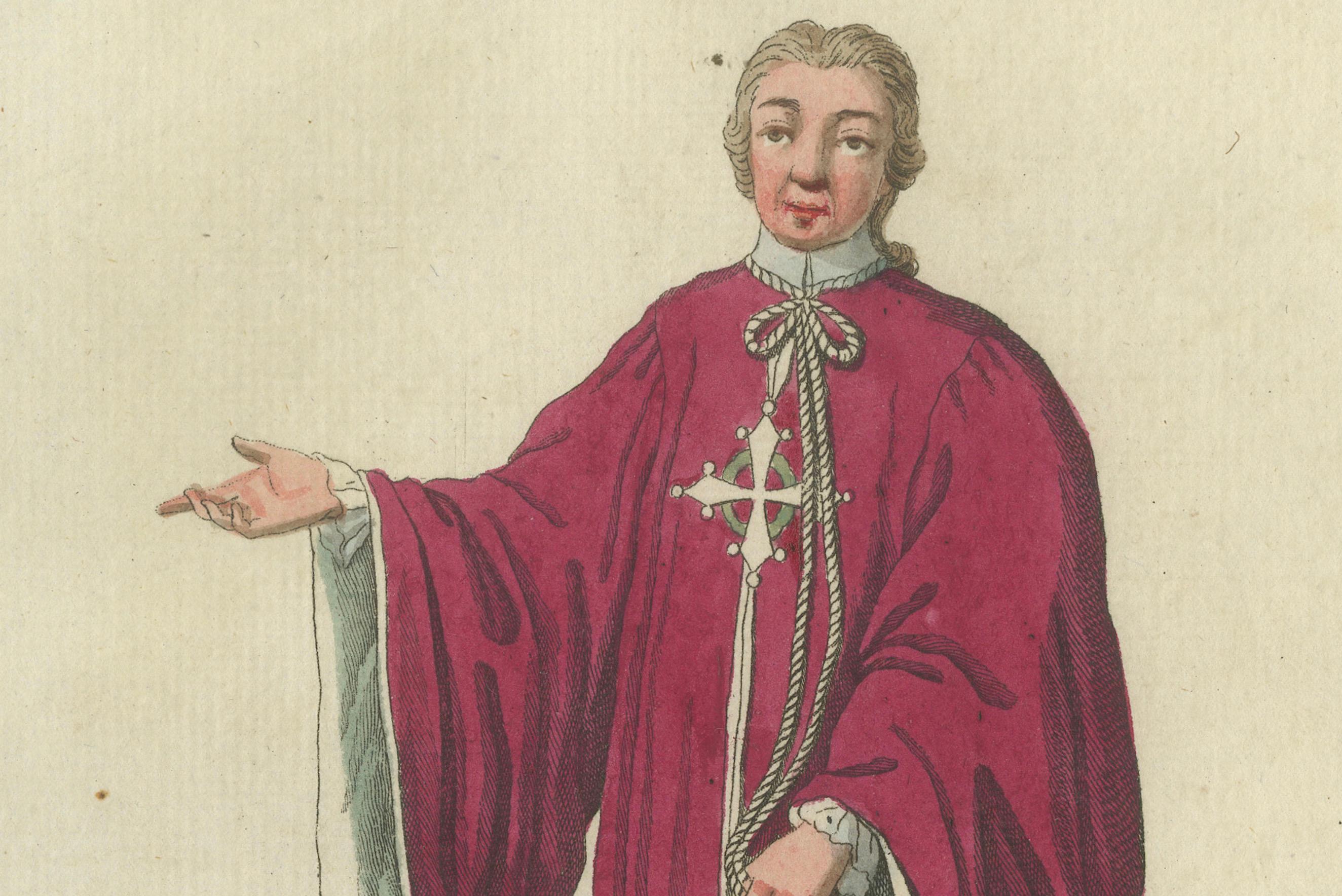 German Knight of the Holy Saints Maurice and Lazarus - Hand-Colored Engraving, 1791 For Sale