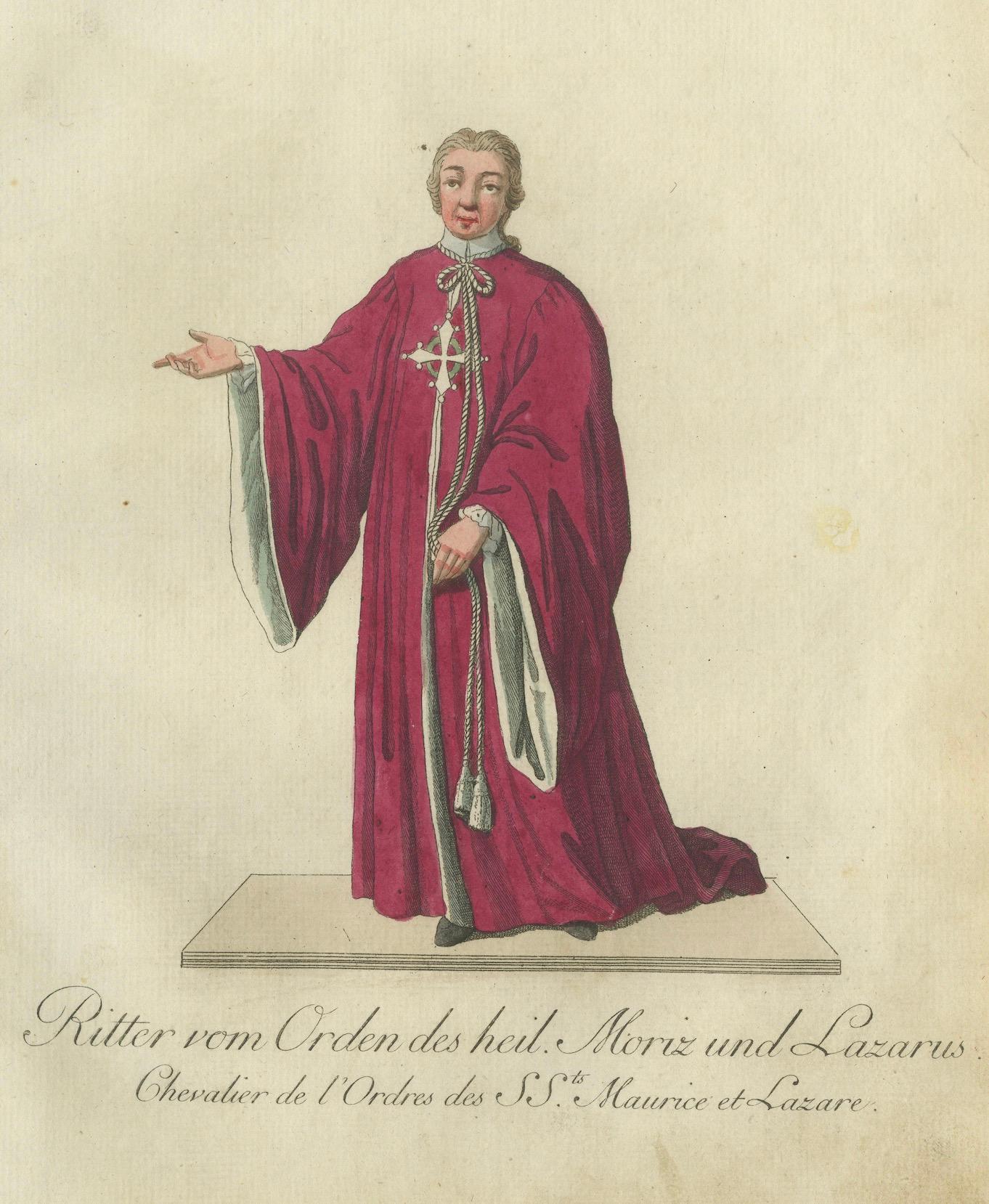 Engraved Knight of the Holy Saints Maurice and Lazarus - Hand-Colored Engraving, 1791 For Sale
