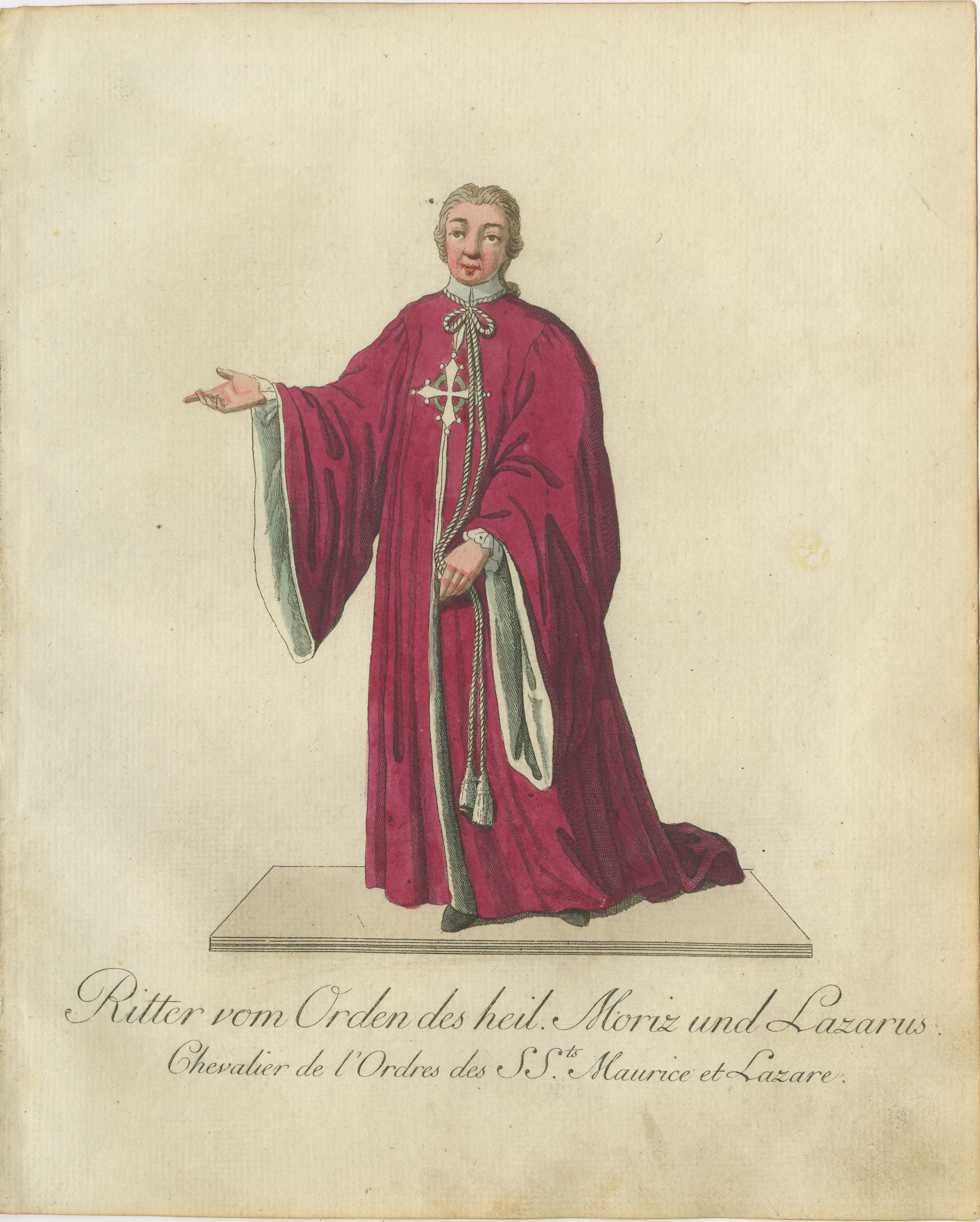 Knight of the Holy Saints Maurice and Lazarus - Hand-Colored Engraving, 1791 In Good Condition For Sale In Langweer, NL