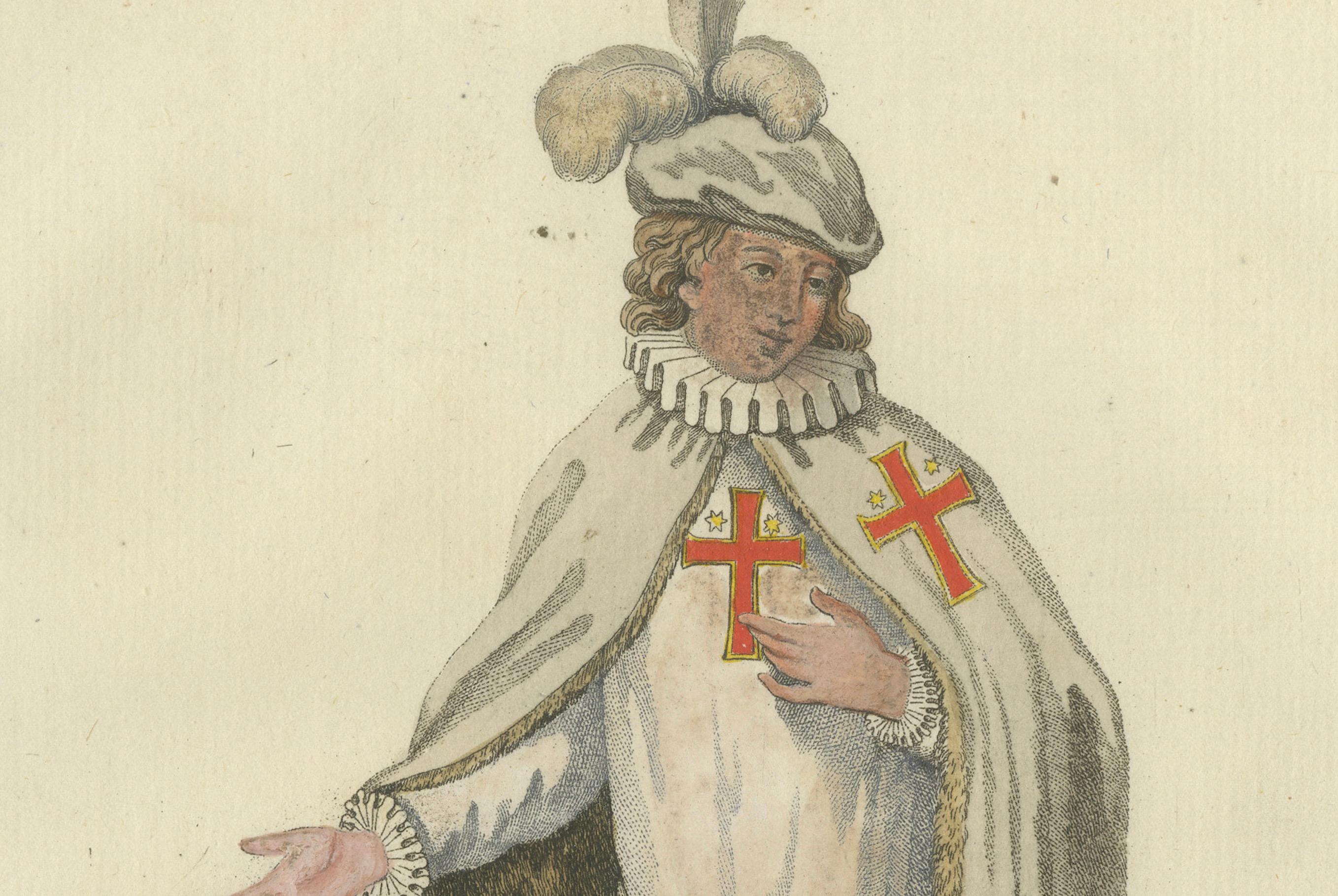 Caballero de la Santa Virgen María en traje de invierno: Grabado del siglo XVIII finales del siglo XVIII en venta