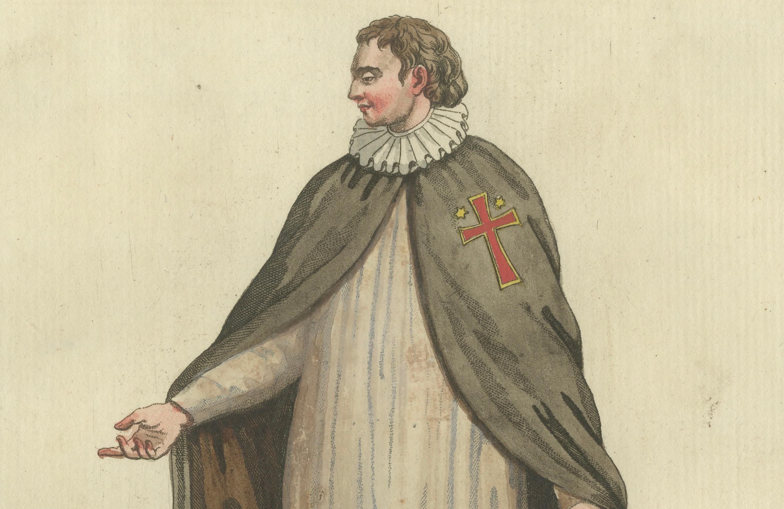 Caballero de la Santa Virgen María: Raro grabado coloreado a mano del siglo XVIII Grabado en venta