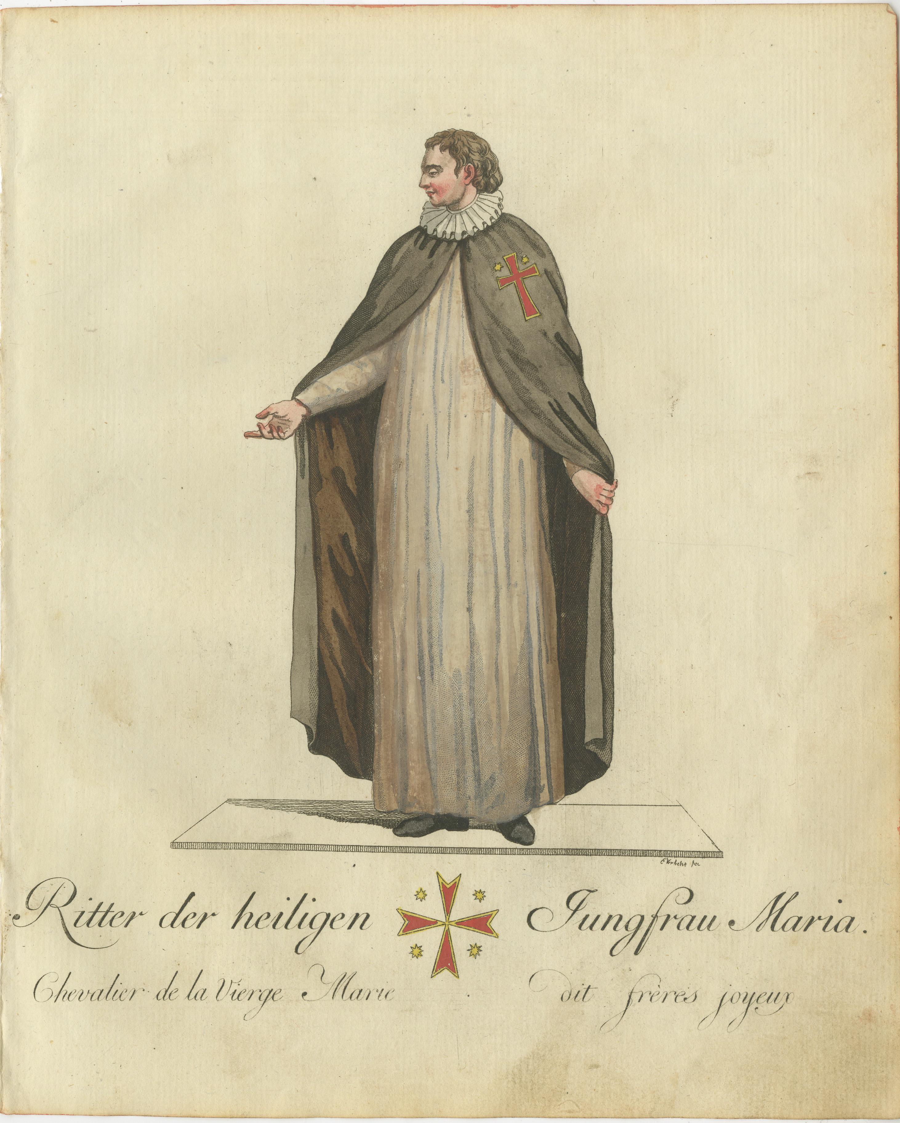 Caballero de la Santa Virgen María: Raro grabado coloreado a mano del siglo XVIII finales del siglo XVIII en venta